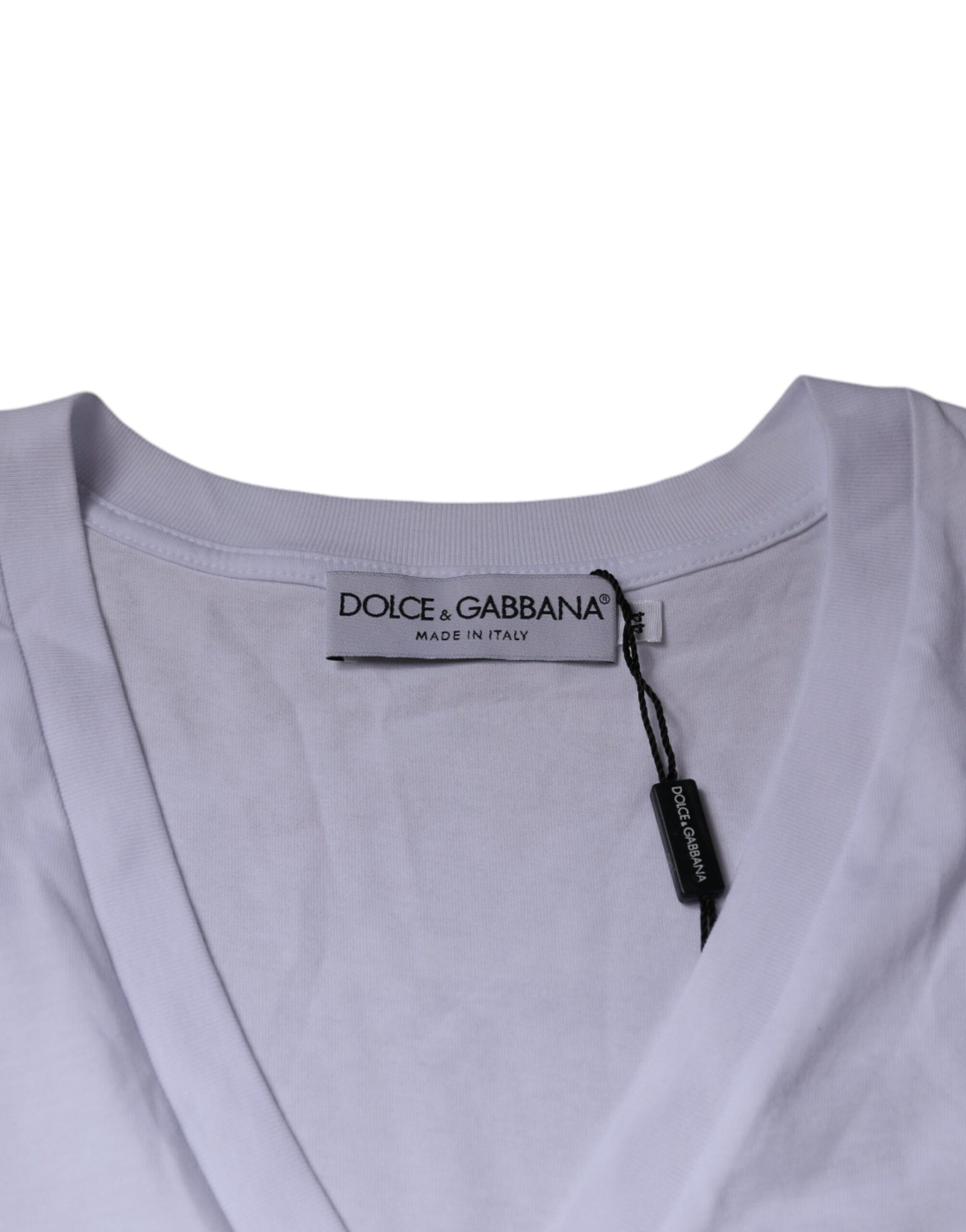 Dolce & Gabbana White Logo Cotton Vneck Short Sleeve T-shirt | Regal Royce