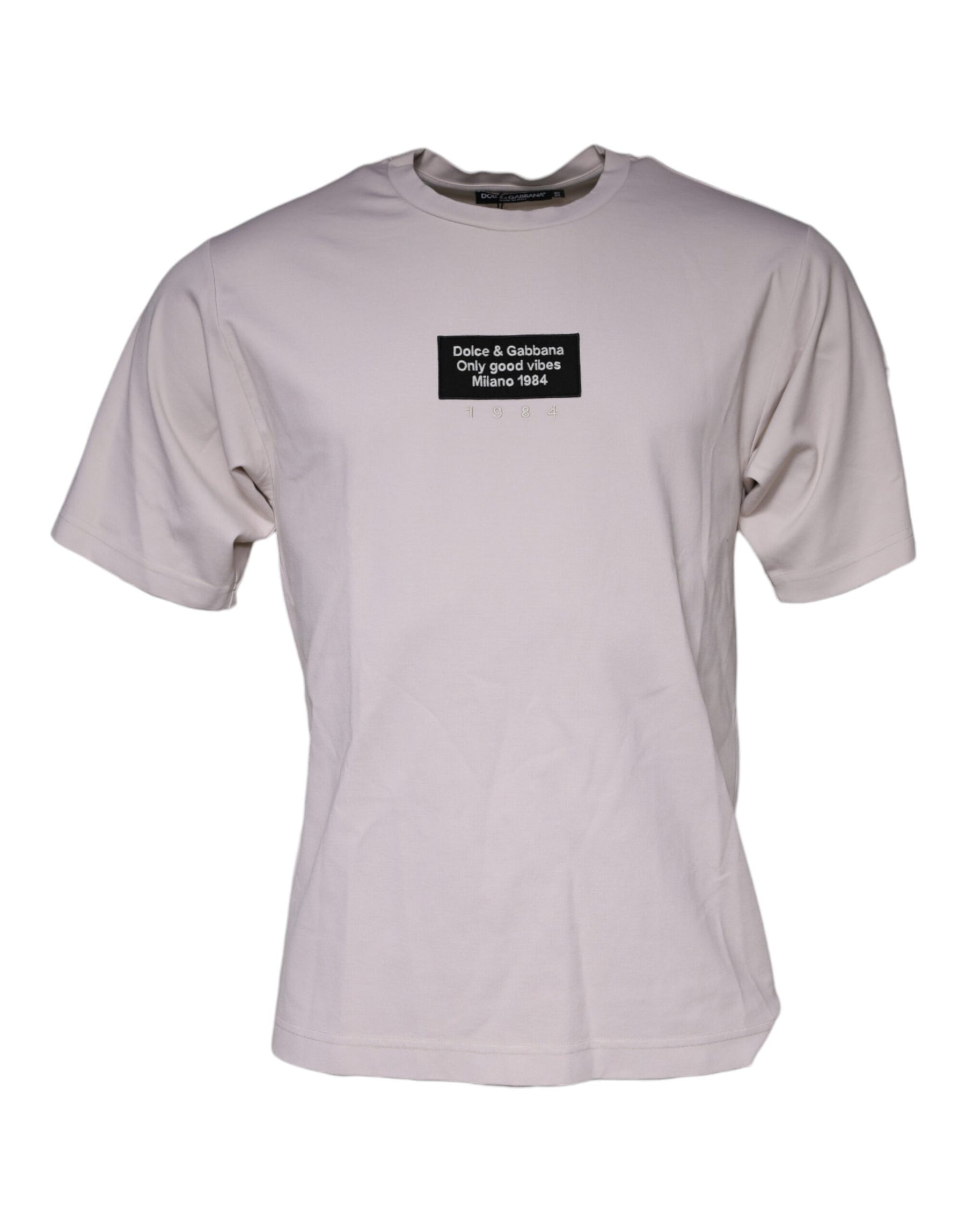Dolce & Gabbana Beige Logo Cotton Blend Crew Neck T-shirt | Regal Royce