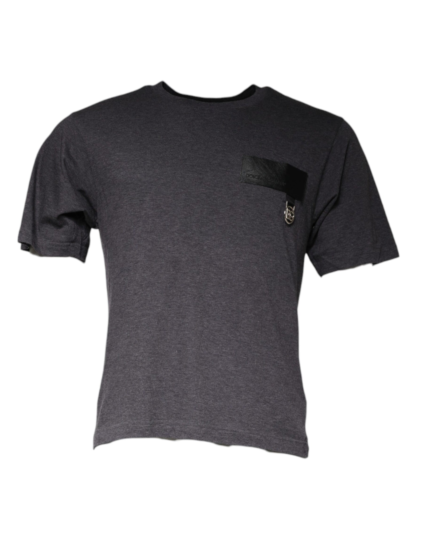 Dolce & Gabbana Gray Logo Patch Cotton Crew Neck T-shirt | Regal Royce