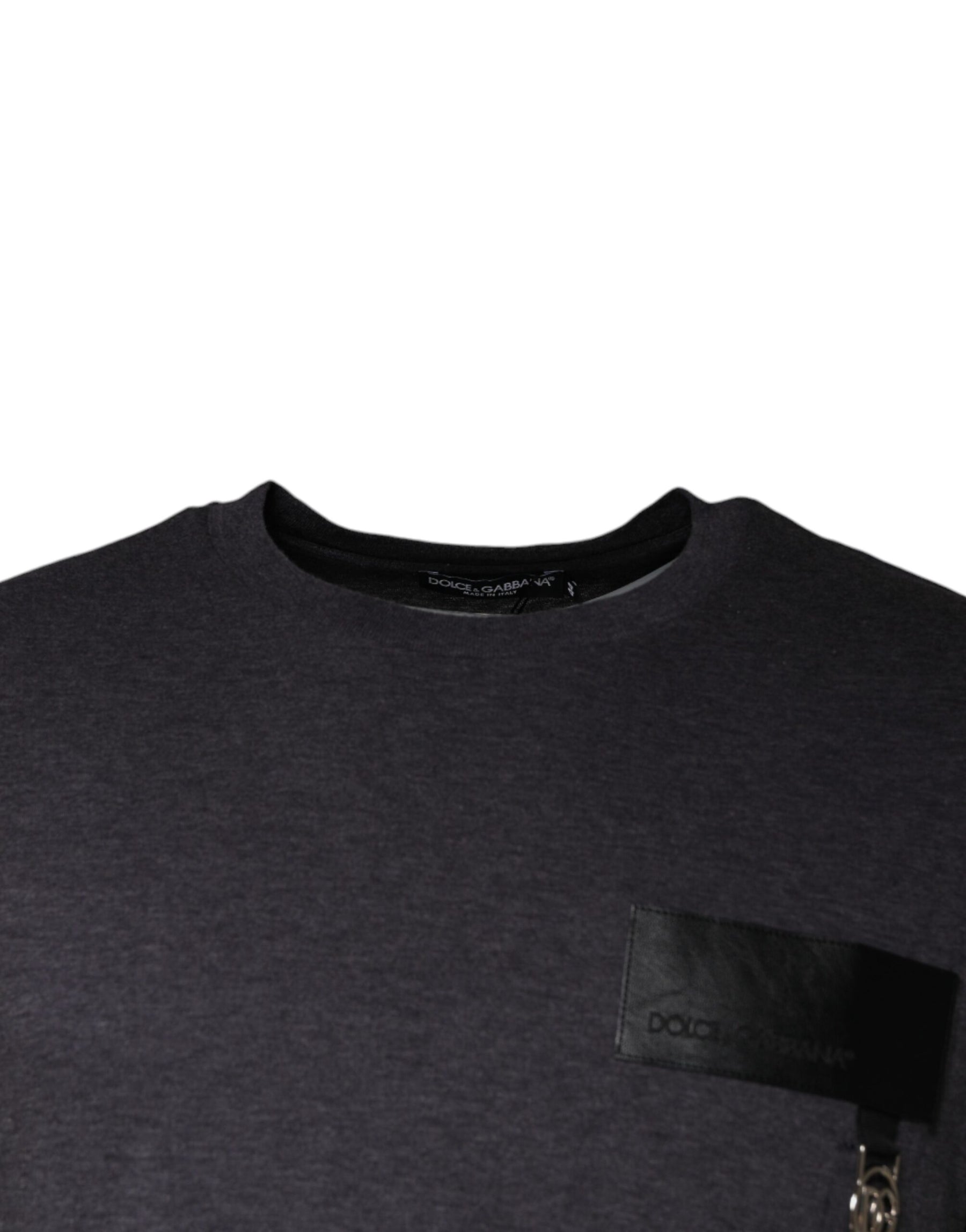 Dolce & Gabbana Gray Logo Patch Cotton Crew Neck T-shirt | Regal Royce
