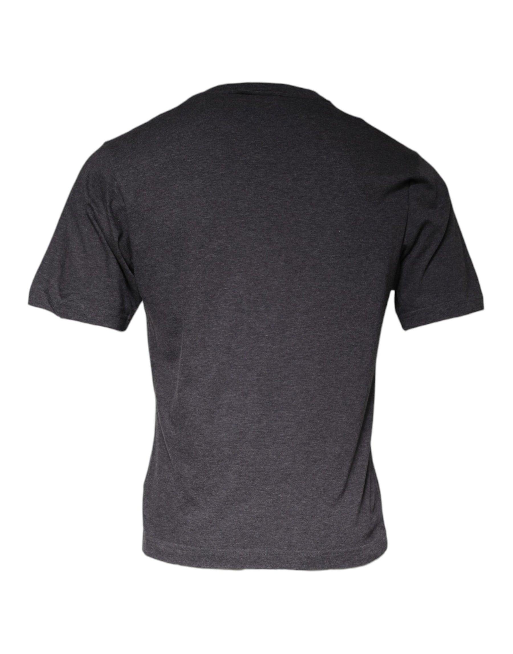 Dolce & Gabbana Gray Logo Patch Cotton Crew Neck T-shirt | Regal Royce