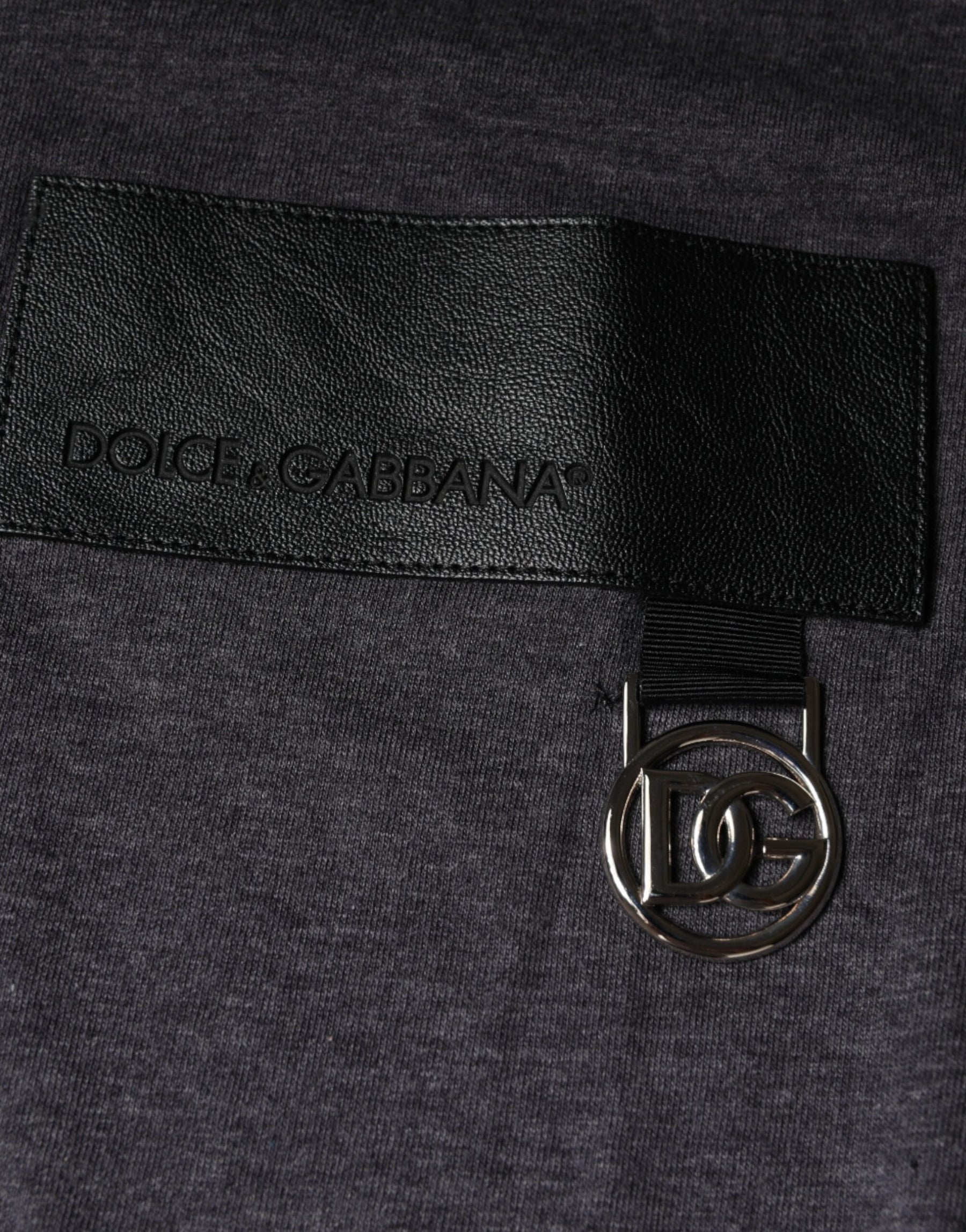 Dolce & Gabbana Gray Logo Patch Cotton Crew Neck T-shirt | Regal Royce
