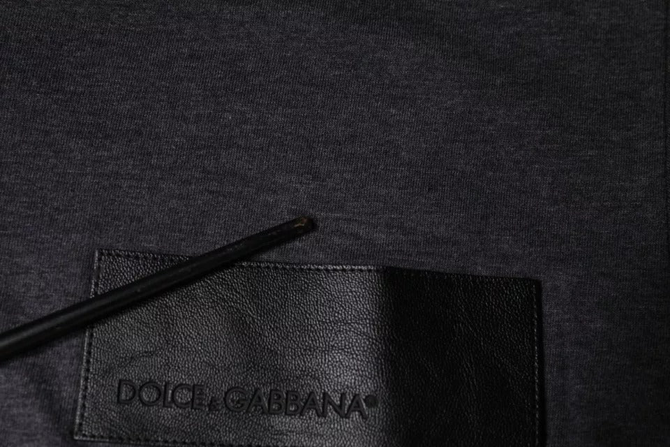 Dolce & Gabbana Gray Logo Patch Cotton Crew Neck T-shirt | Regal Royce