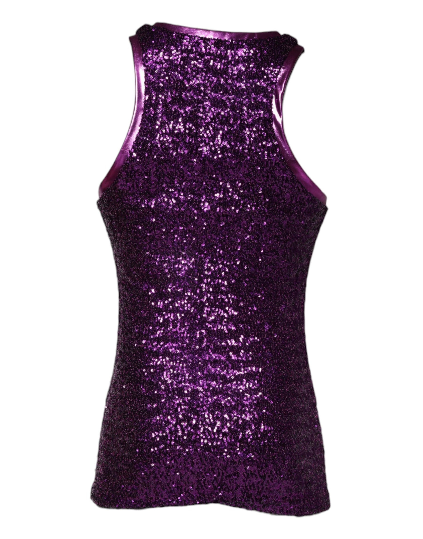 Dolce & Gabbana Purple Sequin Round Neck Sleeveless T-shirt | Regal Royce
