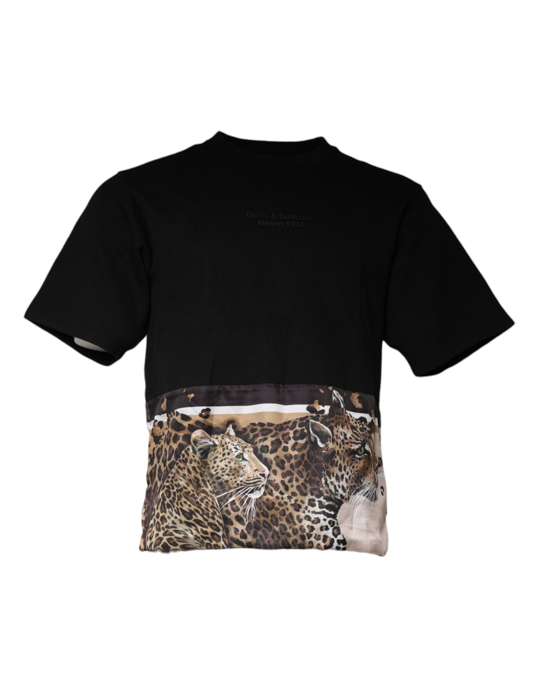 Dolce & Gabbana Black Leopard Cotton Short Sleeves T-shirt | Regal Royce