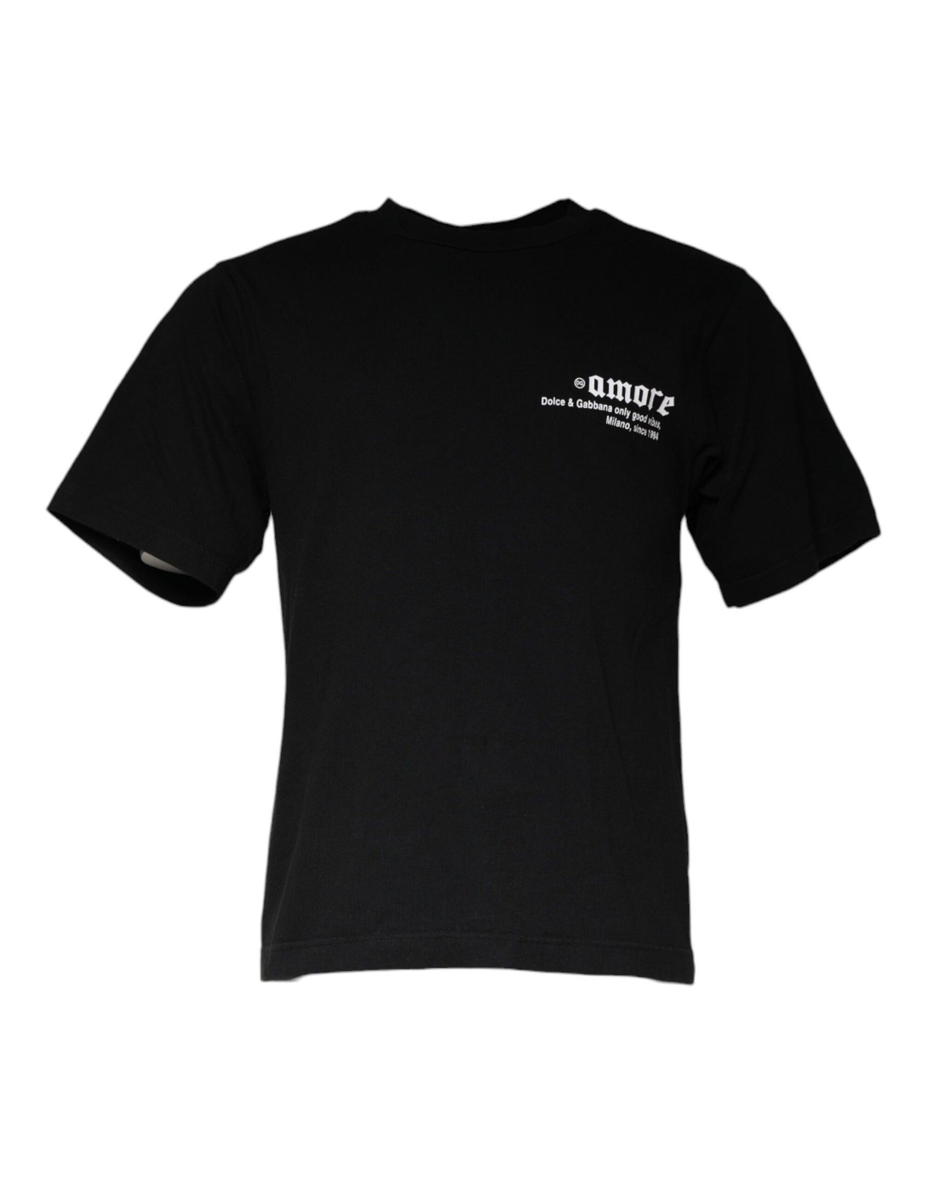 Dolce & Gabbana Black Amore Print Cotton Crew Neck T-shirt | Regal Royce
