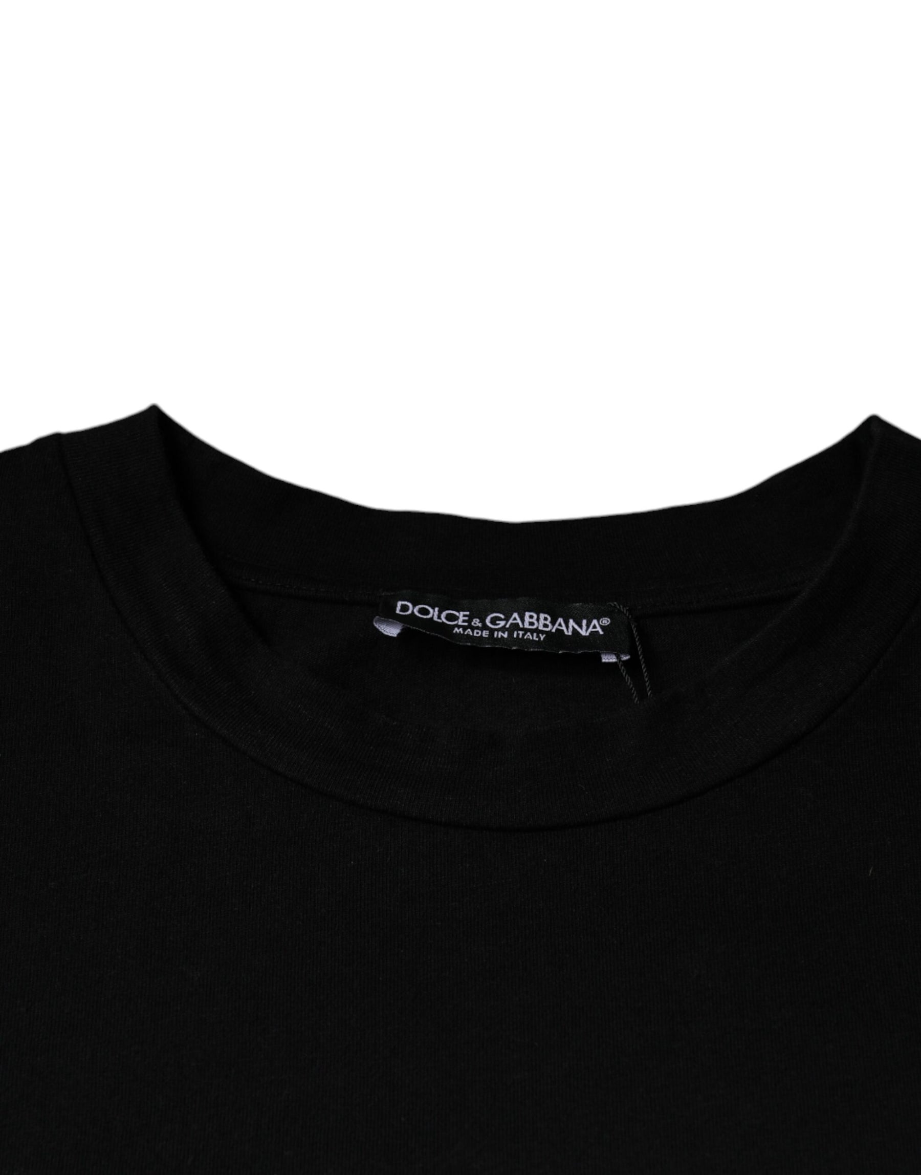 Dolce & Gabbana Black Amore Print Cotton Crew Neck T-shirt | Regal Royce