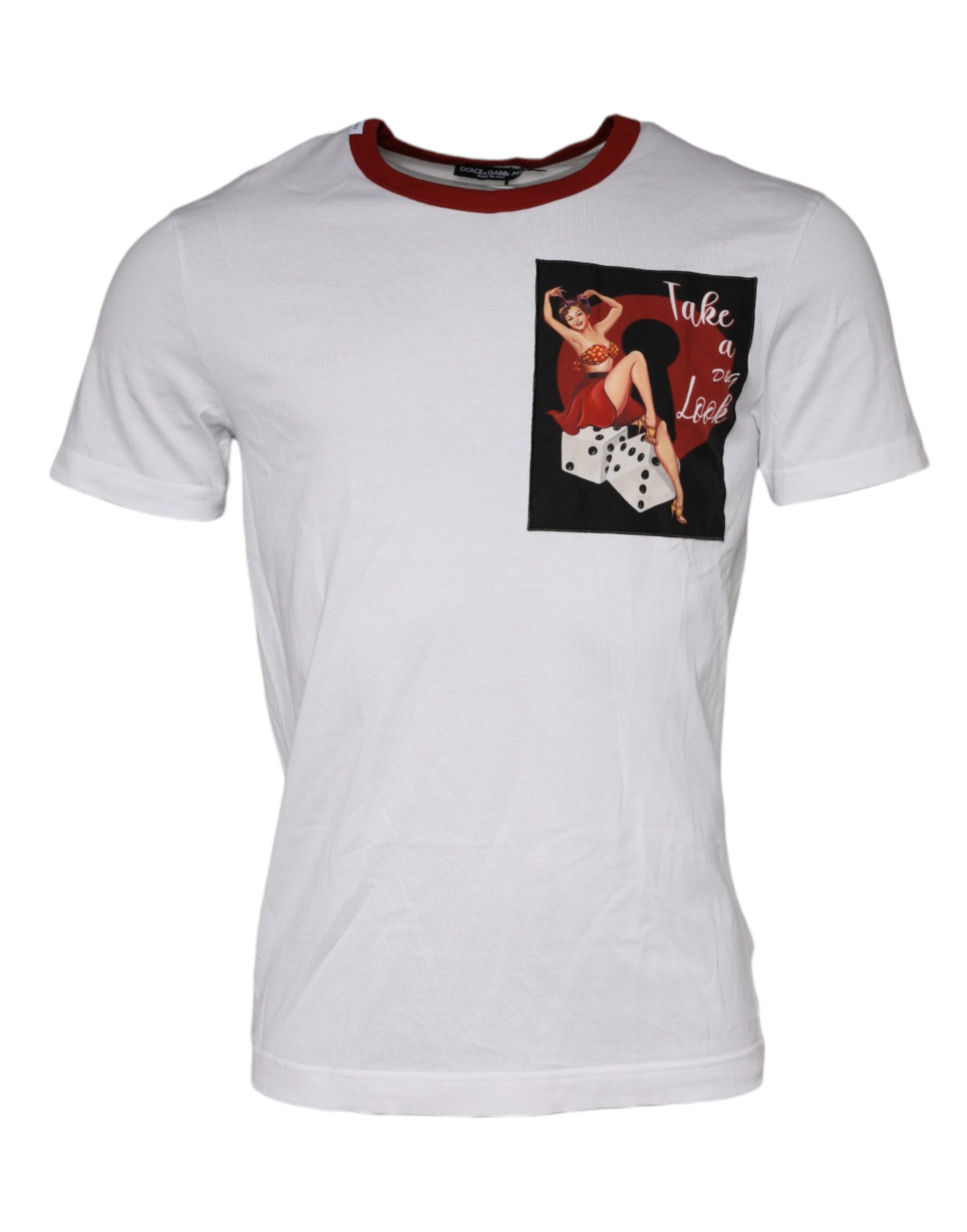 Dolce & Gabbana White Graphic Print Cotton Crew Neck T-shirt | Regal Royce