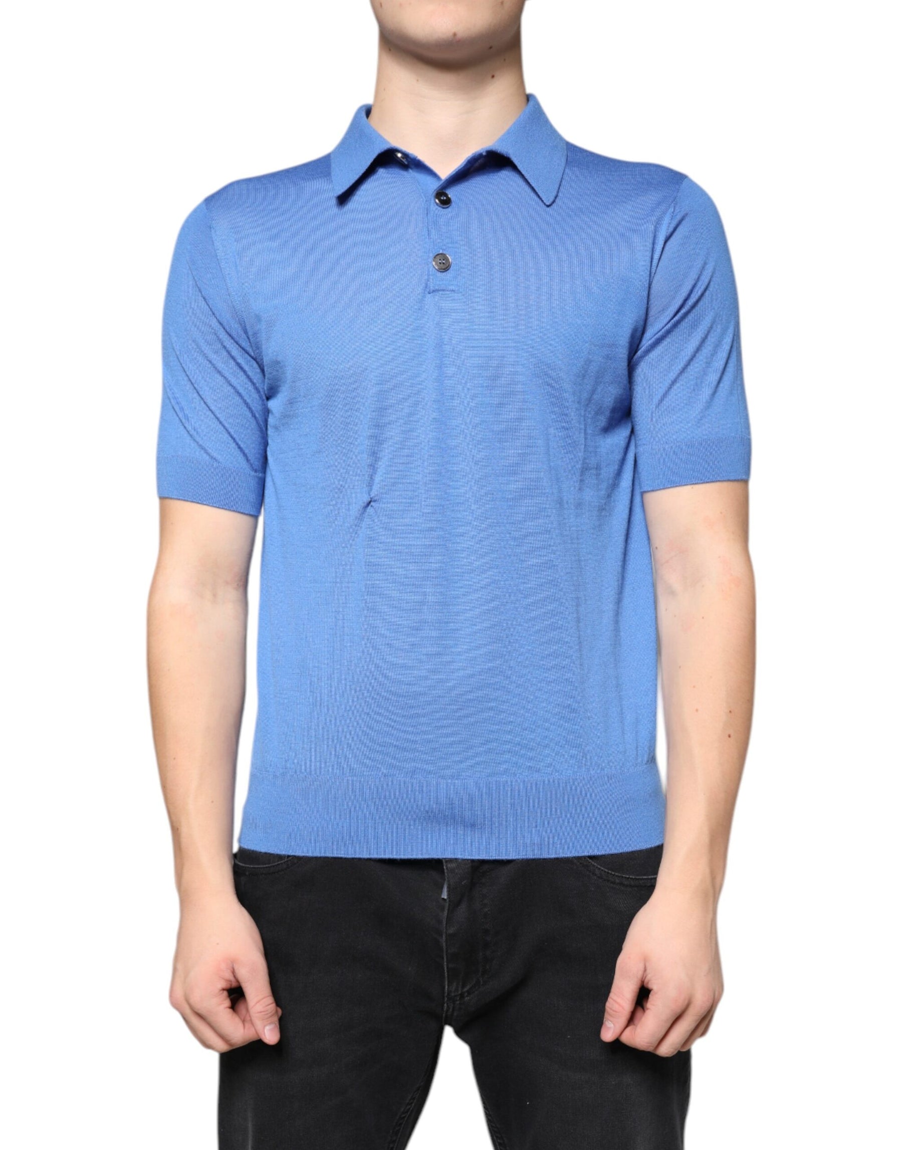 Dolce & Gabbana Blue Cashmere Short Sleeves Men Polo T-shirt | Regal Royce