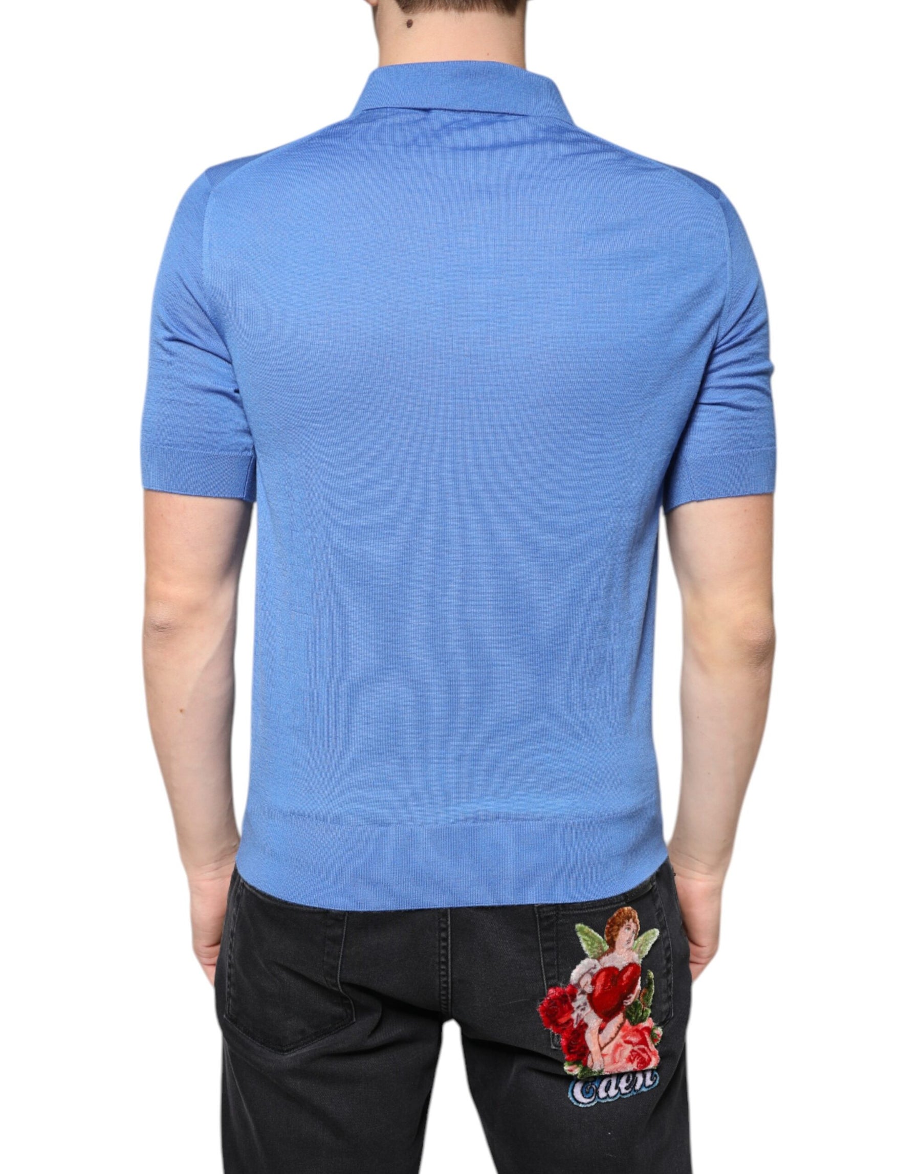 Dolce & Gabbana Blue Cashmere Short Sleeves Men Polo T-shirt | Regal Royce