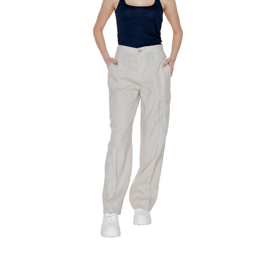 Street One Beige Linen Flared Pants | Regal Royce