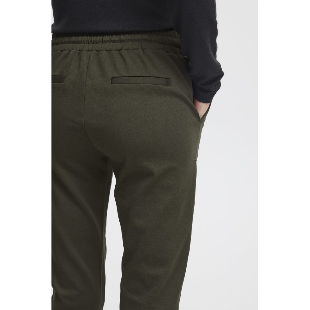 ICHI Green Polyester Casual Pants | Regal Royce