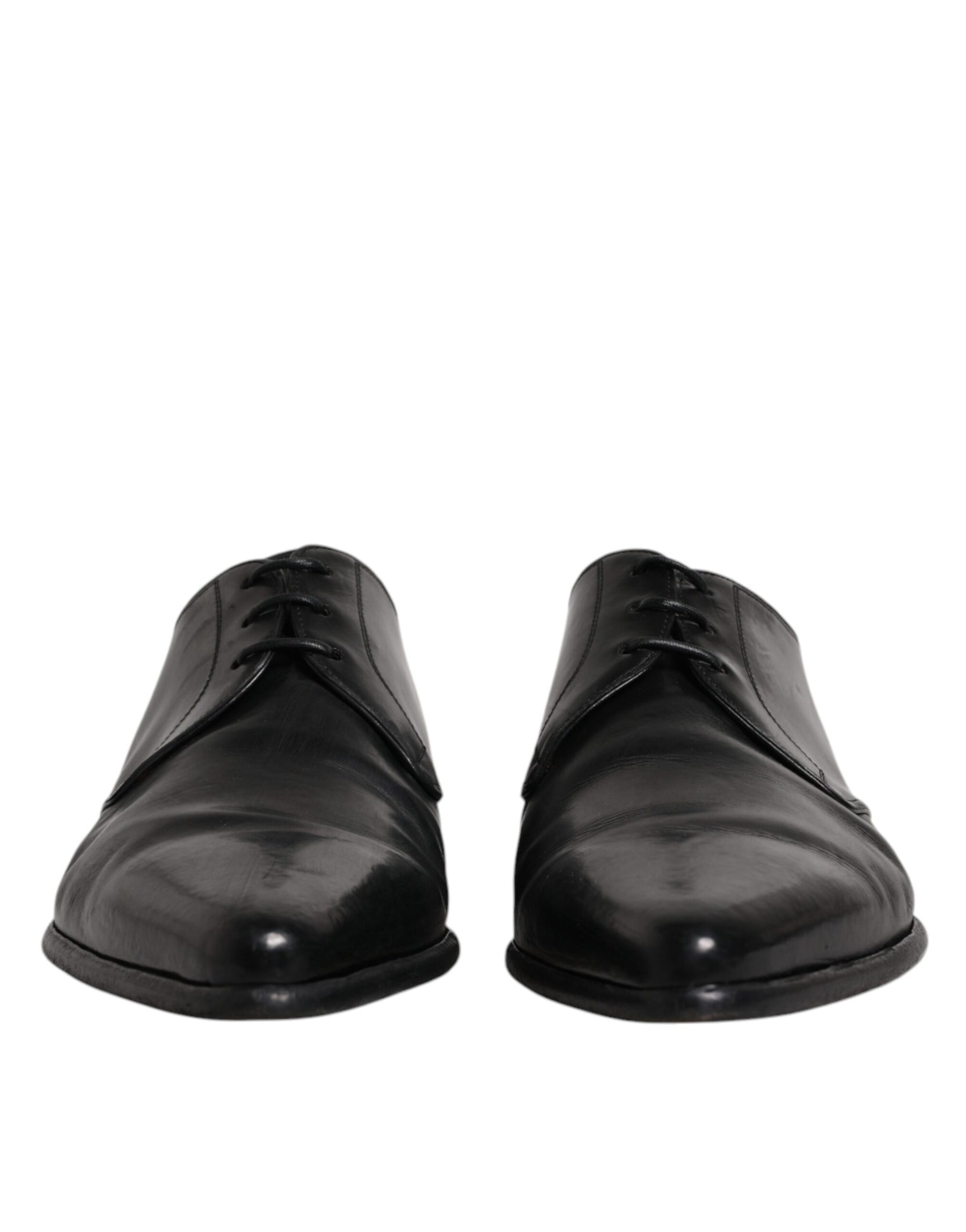 Dolce & Gabbana Black Leather Lace Up Men Derby Formal Shoes | Regal Royce