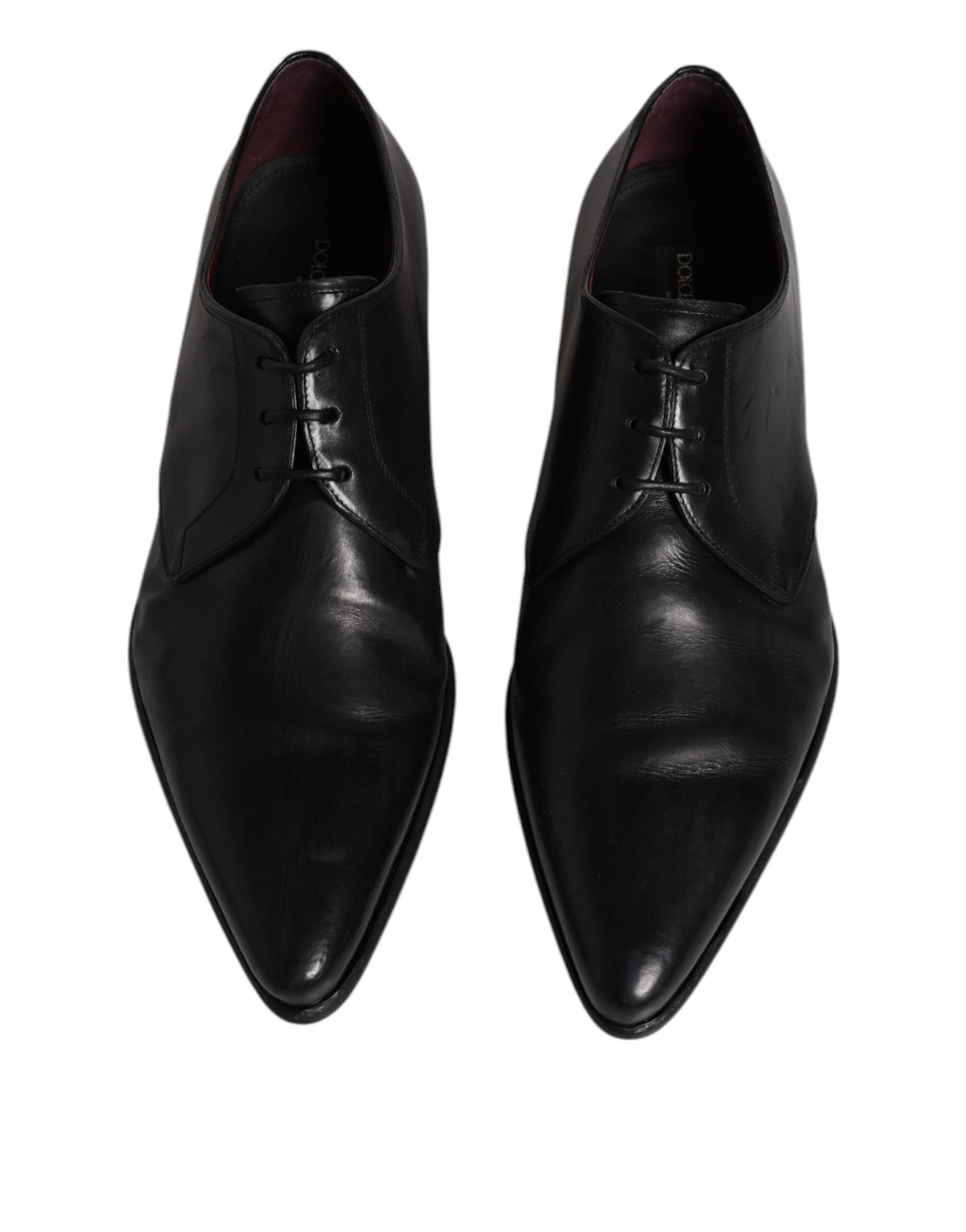 Dolce & Gabbana Black Leather Lace Up Men Derby Formal Shoes | Regal Royce