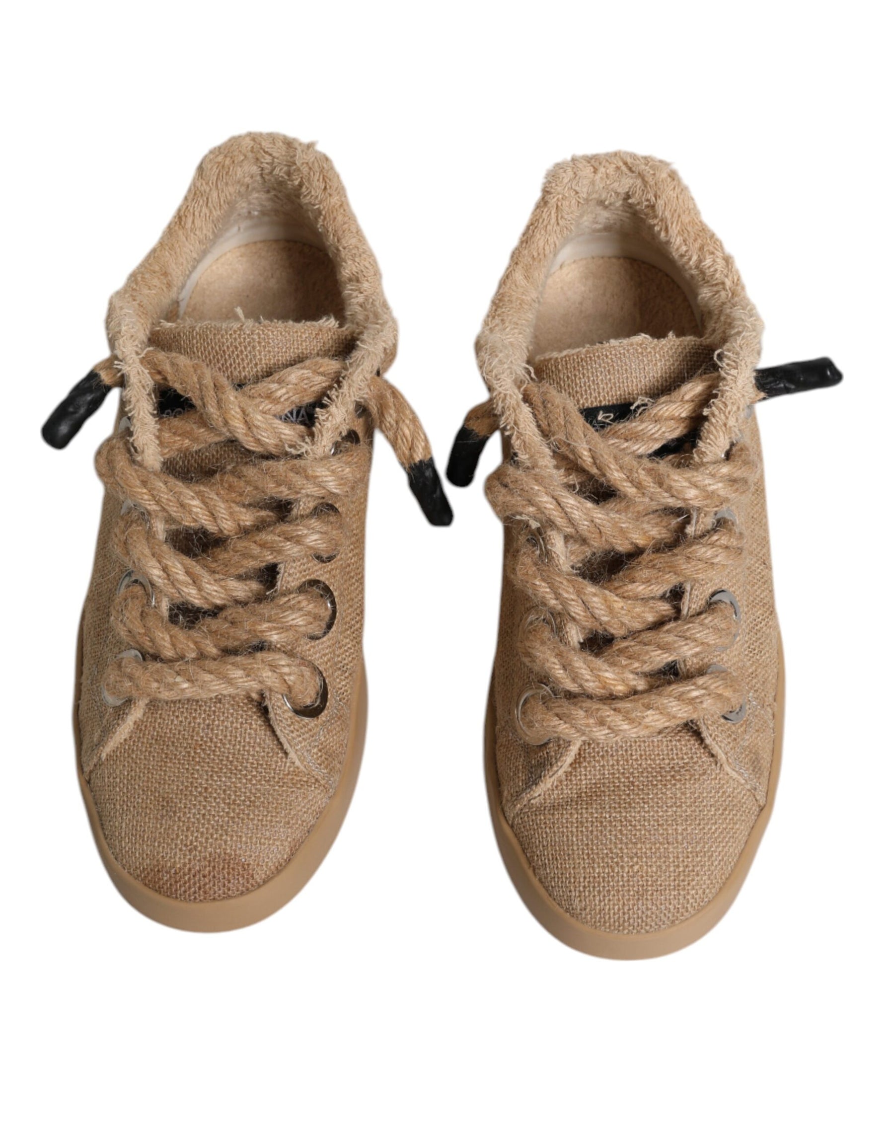 Dolce & Gabbana Brown Jute Fabric Low Top Men Sneakers Shoes | Regal Royce