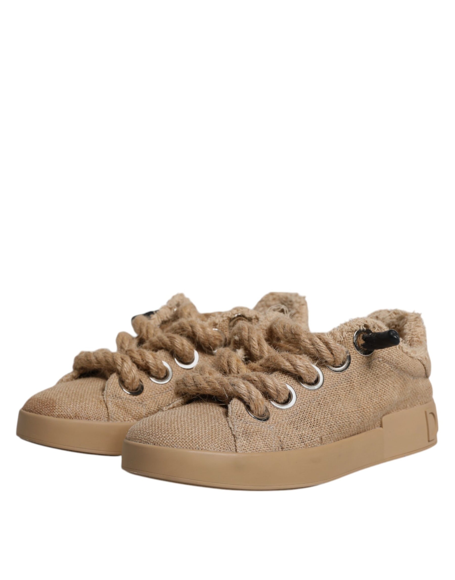 Dolce & Gabbana Brown Jute Fabric Low Top Men Sneakers Shoes | Regal Royce