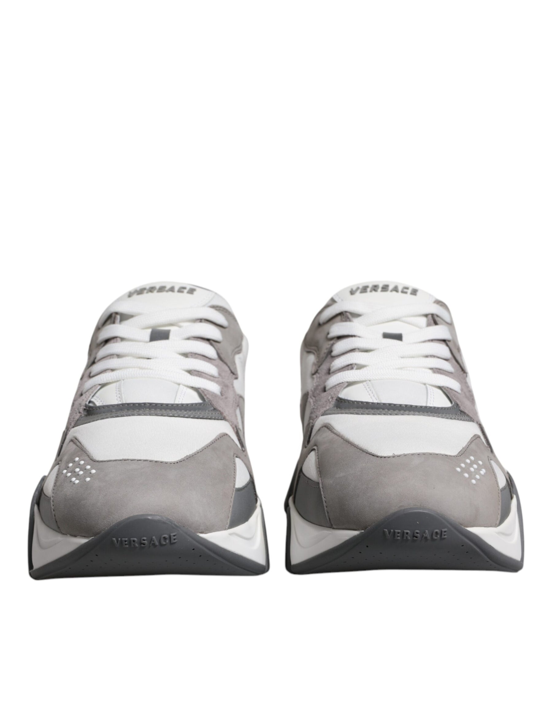 Versace Grey Leather Neoprene Chunky Low Top Squalo Sneakers Shoes | Regal Royce