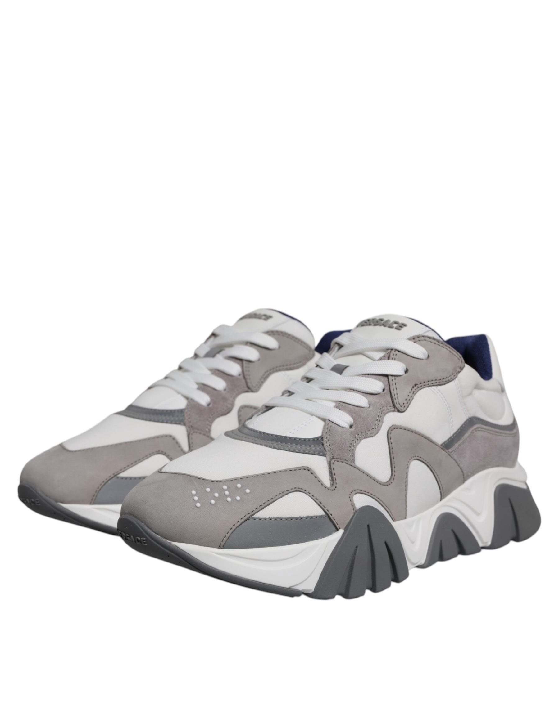 Versace Grey Leather Neoprene Chunky Low Top Squalo Sneakers Shoes | Regal Royce