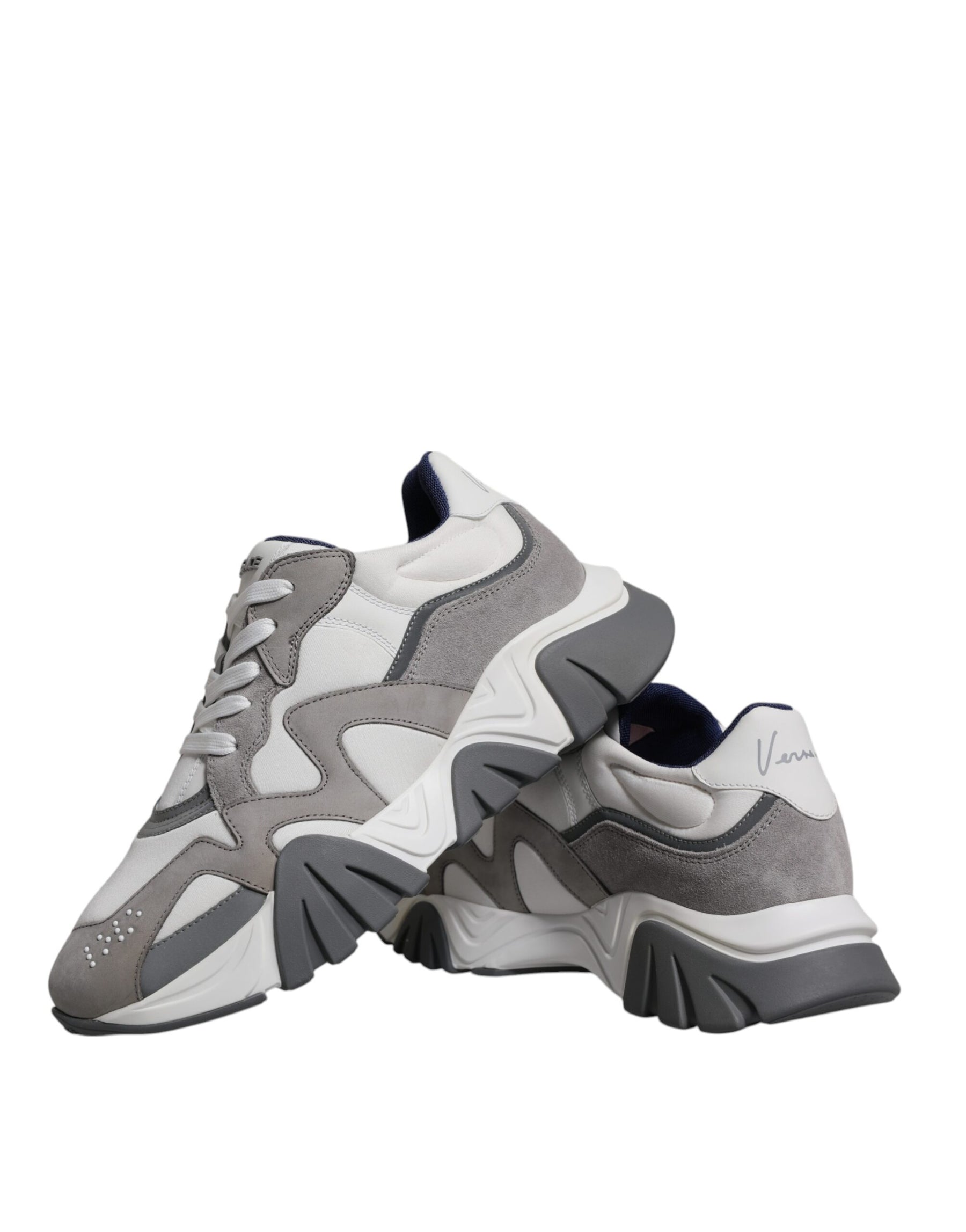 Versace Grey Leather Neoprene Chunky Low Top Squalo Sneakers Shoes | Regal Royce