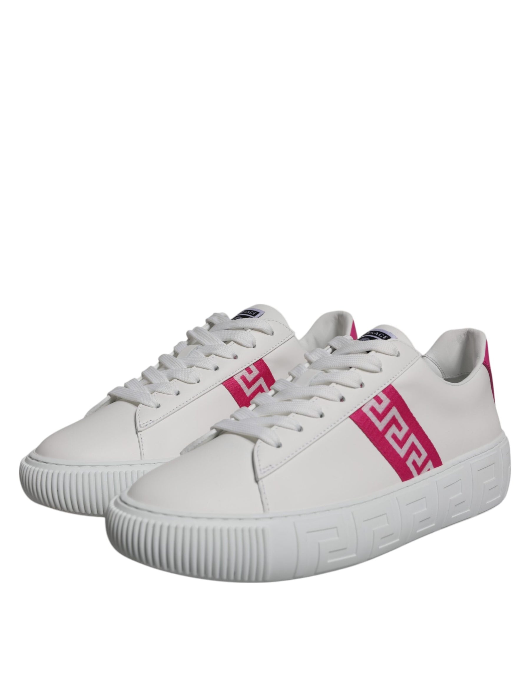 Versace White Pink Greca Print Platform Low Top Sneakers Shoes | Regal Royce