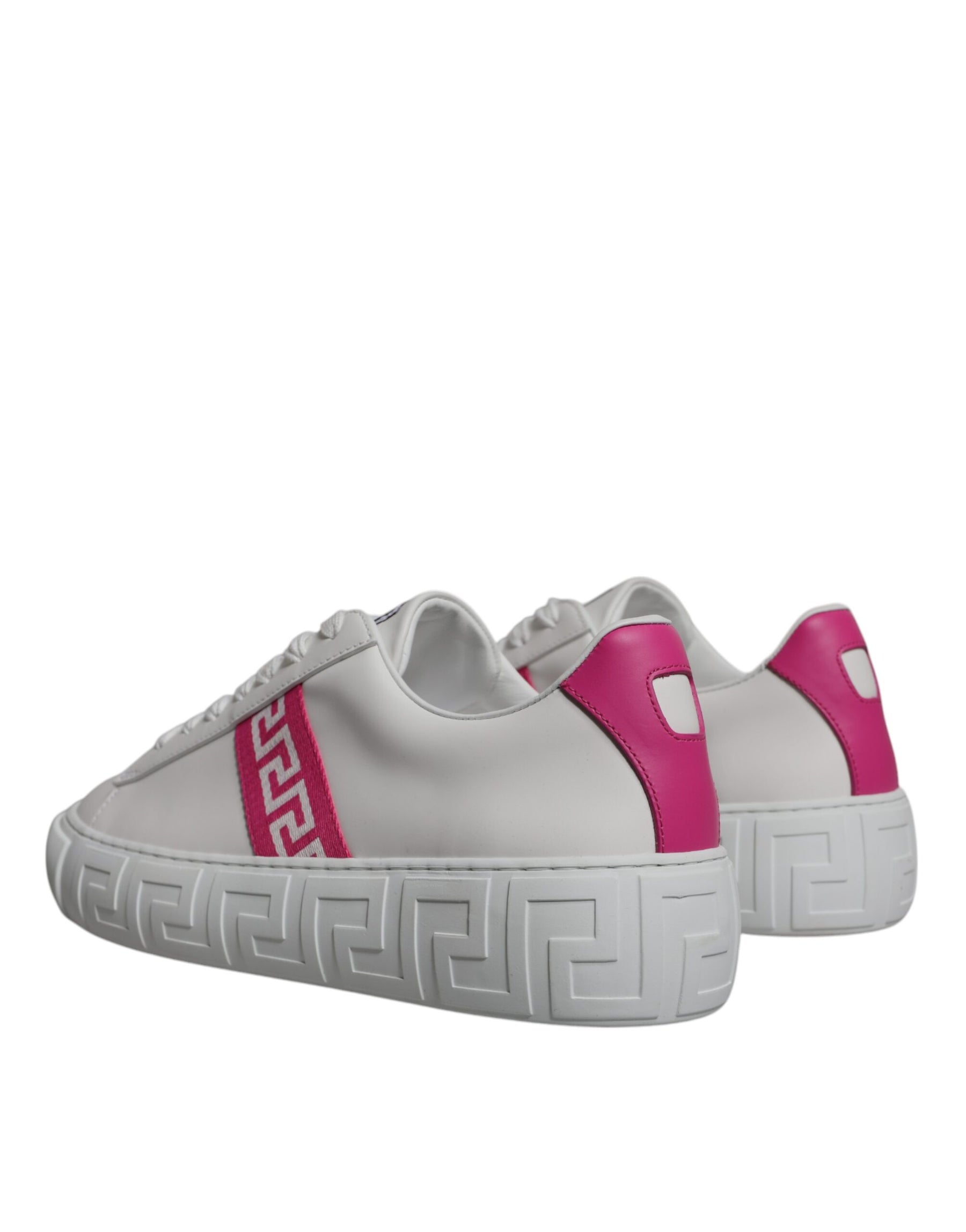 Versace White Pink Greca Print Platform Low Top Sneakers Shoes | Regal Royce