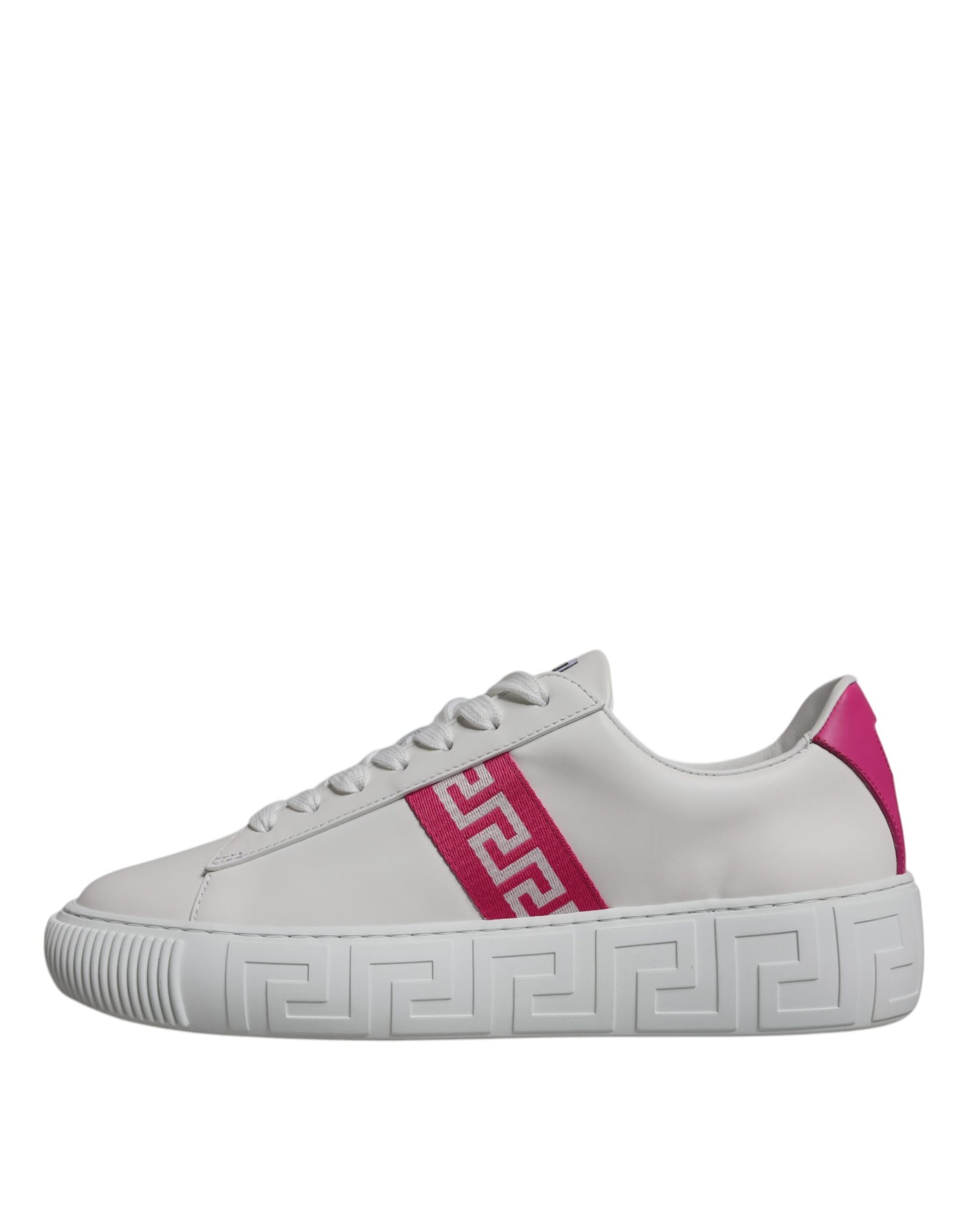 Versace White Pink Greca Print Platform Low Top Sneakers Shoes | Regal Royce