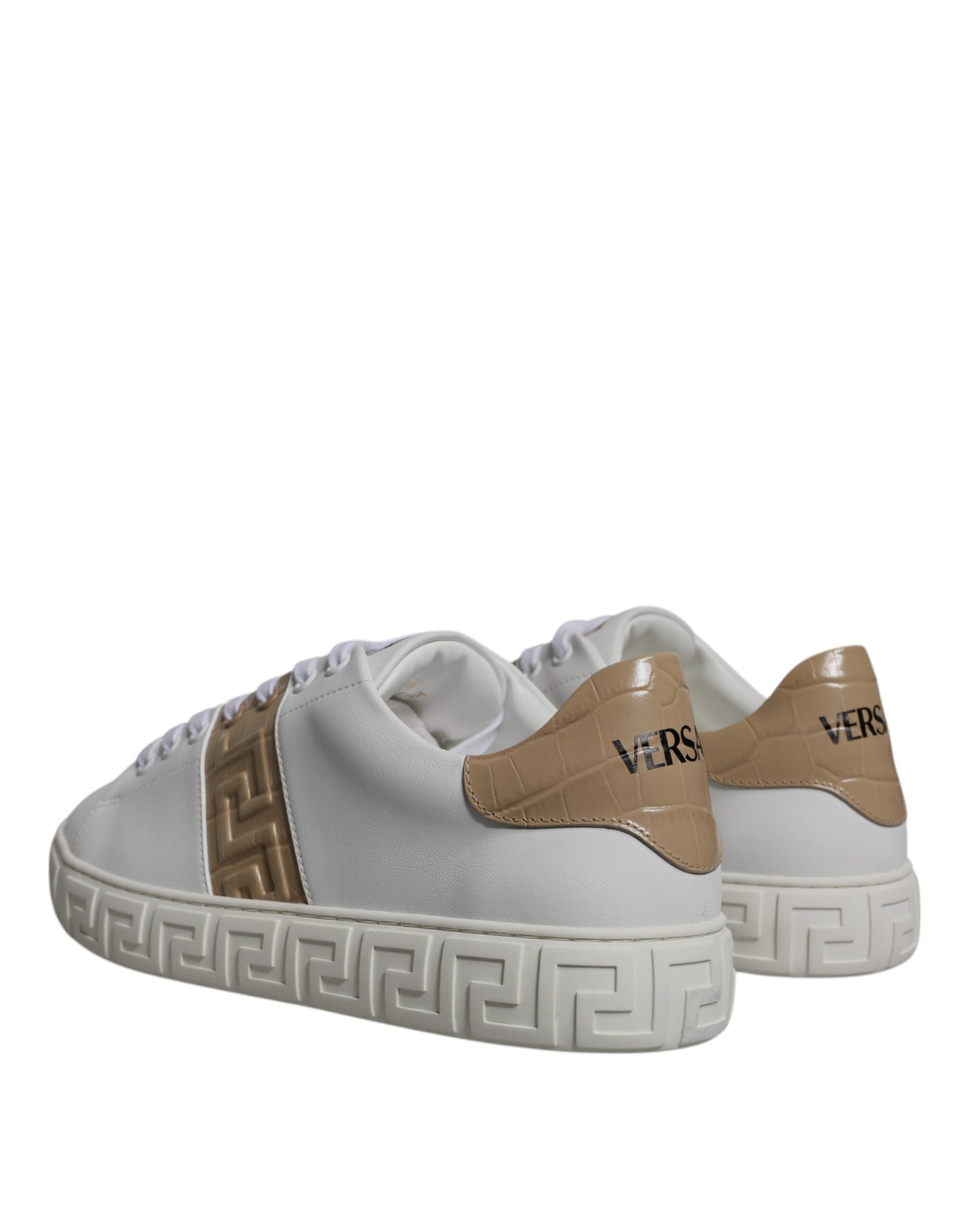 Versace White Brown Greca Print TPU Low Top Men Sneakers Shoes | Regal Royce