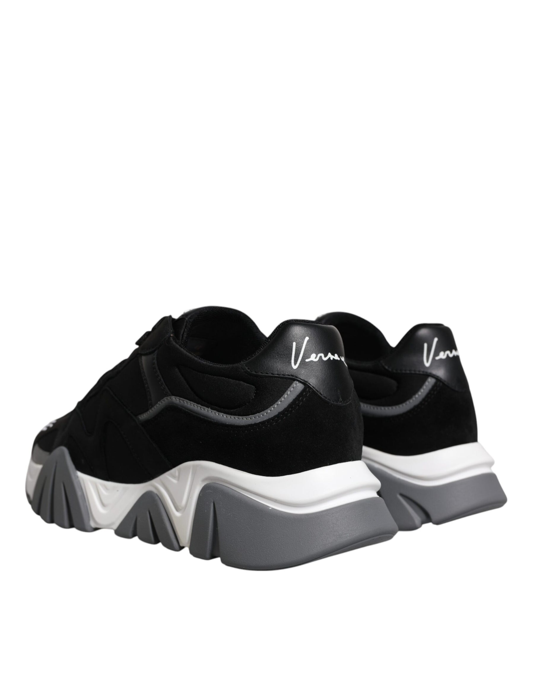 Versace Black Leather Neoprene Chunky Low Top Sneakers Squalo Shoes | Regal Royce