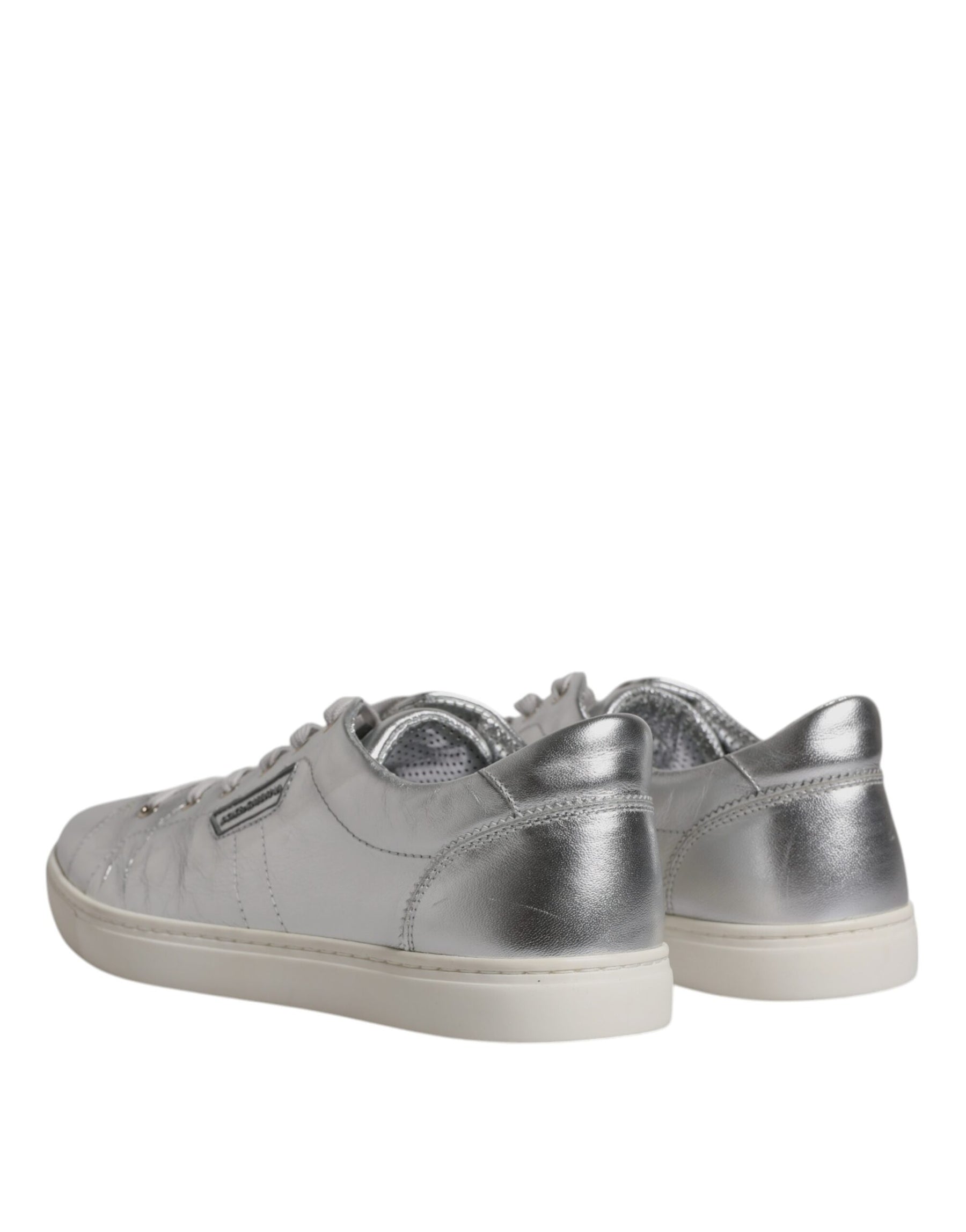 Dolce & Gabbana Silver London Low Top Leather Sneakers Shoes | Regal Royce