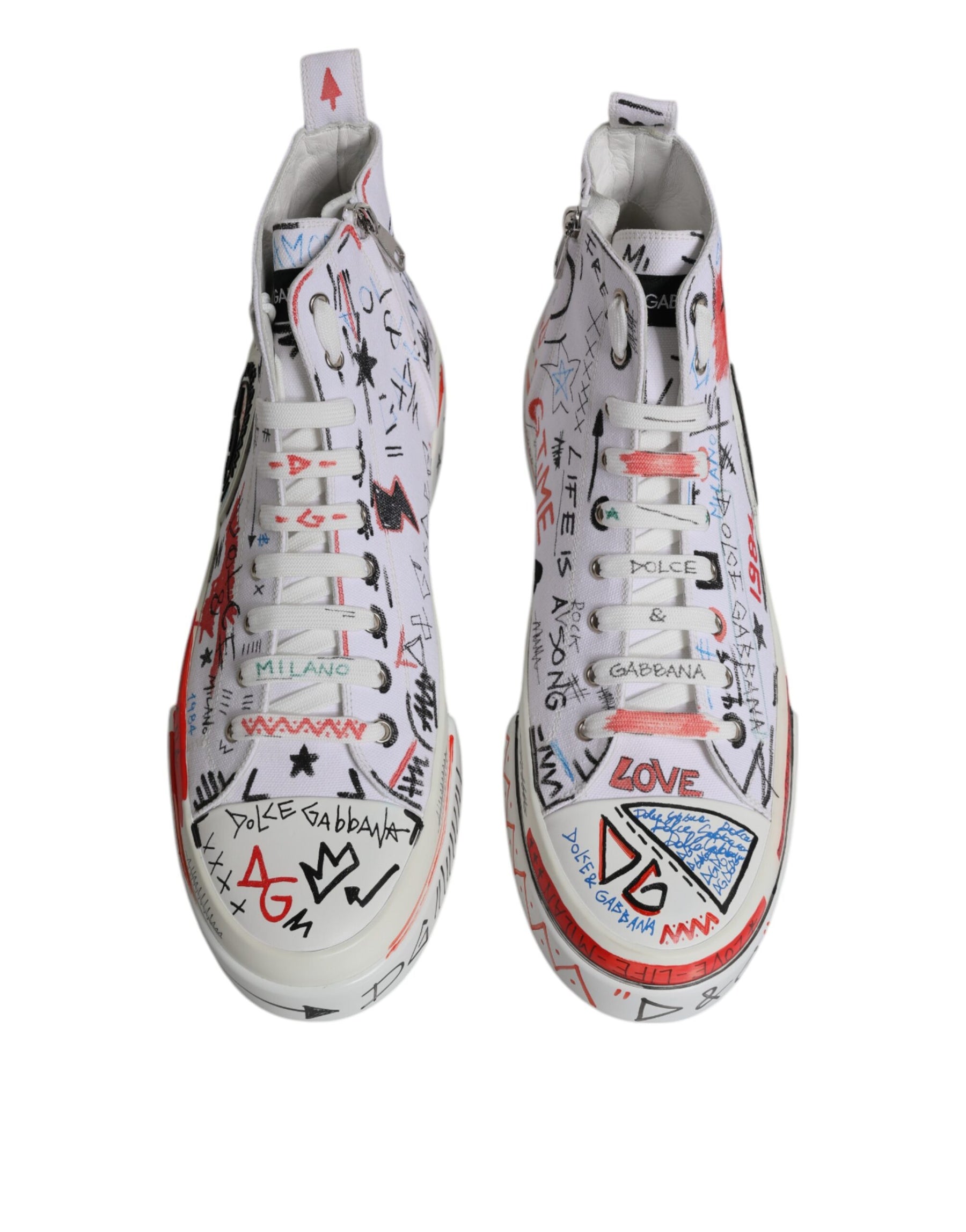 Dolce & Gabbana White Portofino Graffiti High Top Men Sneakers Shoes | Regal Royce