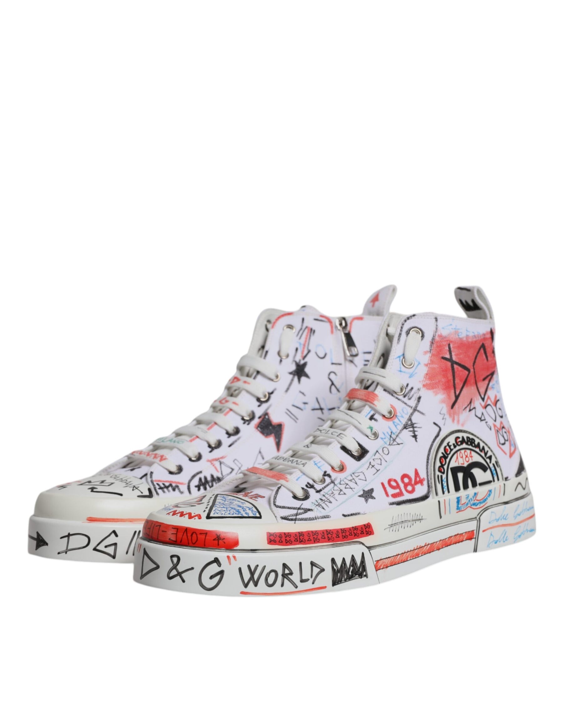 Dolce & Gabbana White Portofino Graffiti High Top Men Sneakers Shoes | Regal Royce