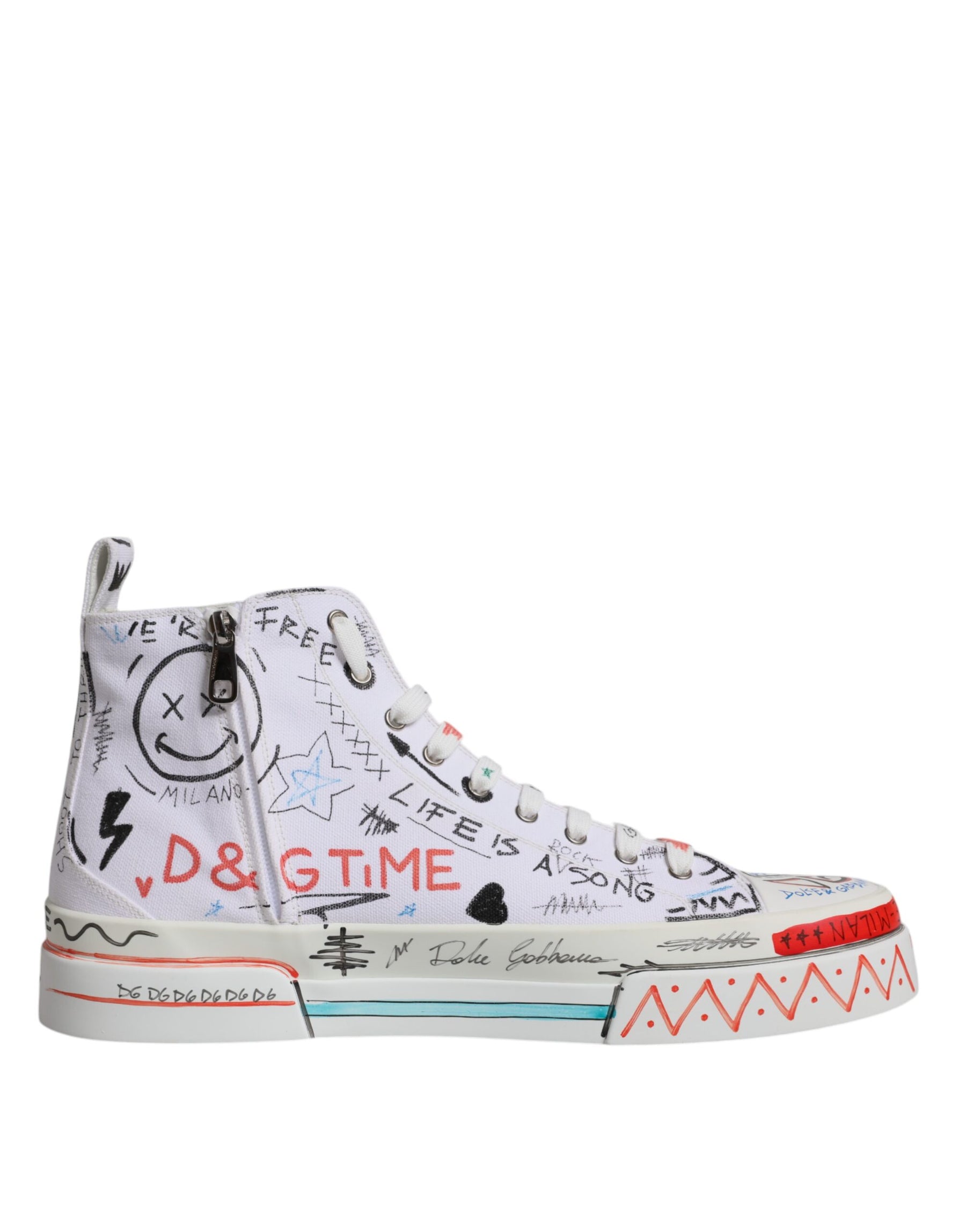 Dolce & Gabbana White Portofino Graffiti High Top Men Sneakers Shoes | Regal Royce