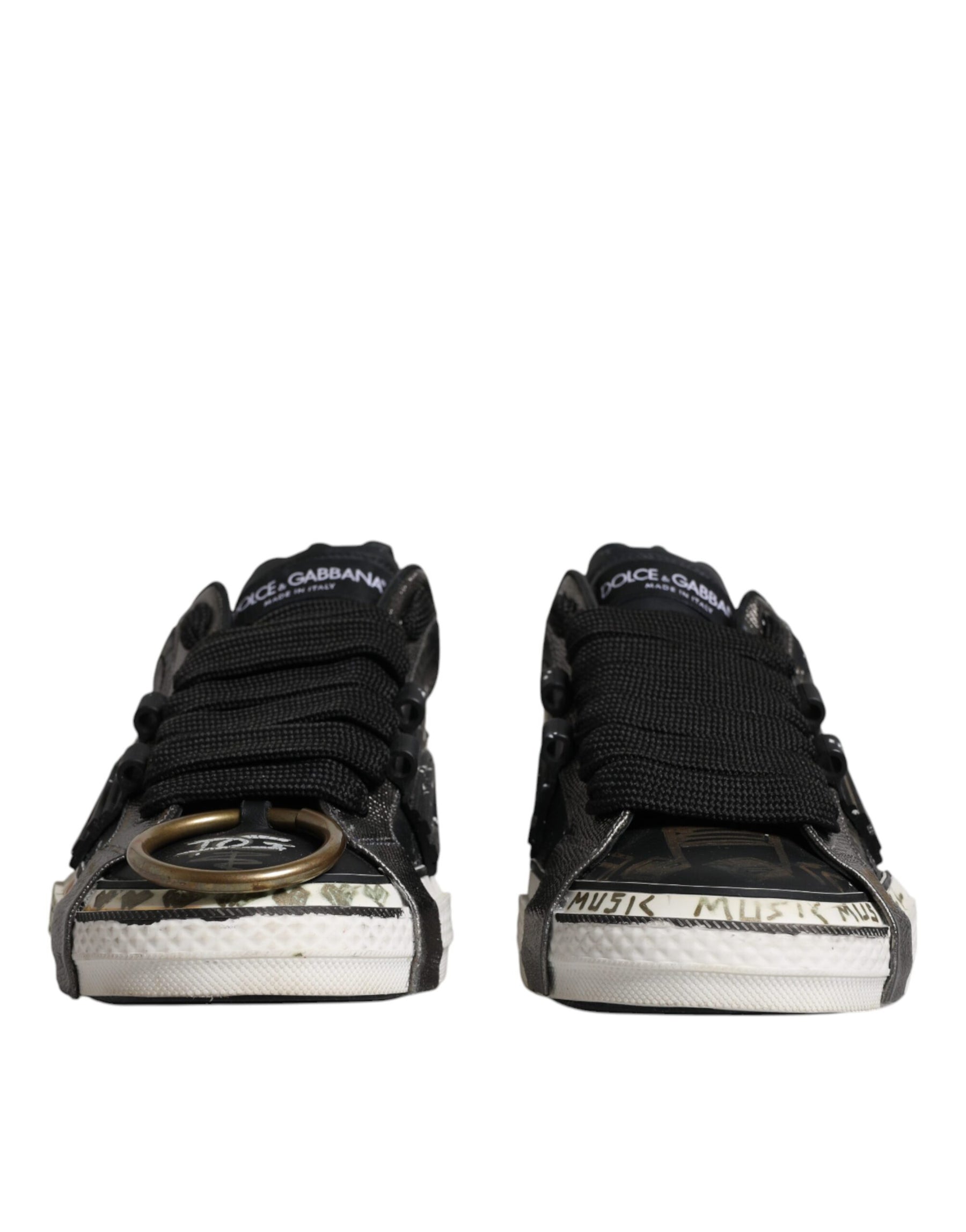 Dolce & Gabbana Black White Portofino Low Top Sneakers Shoes | Regal Royce