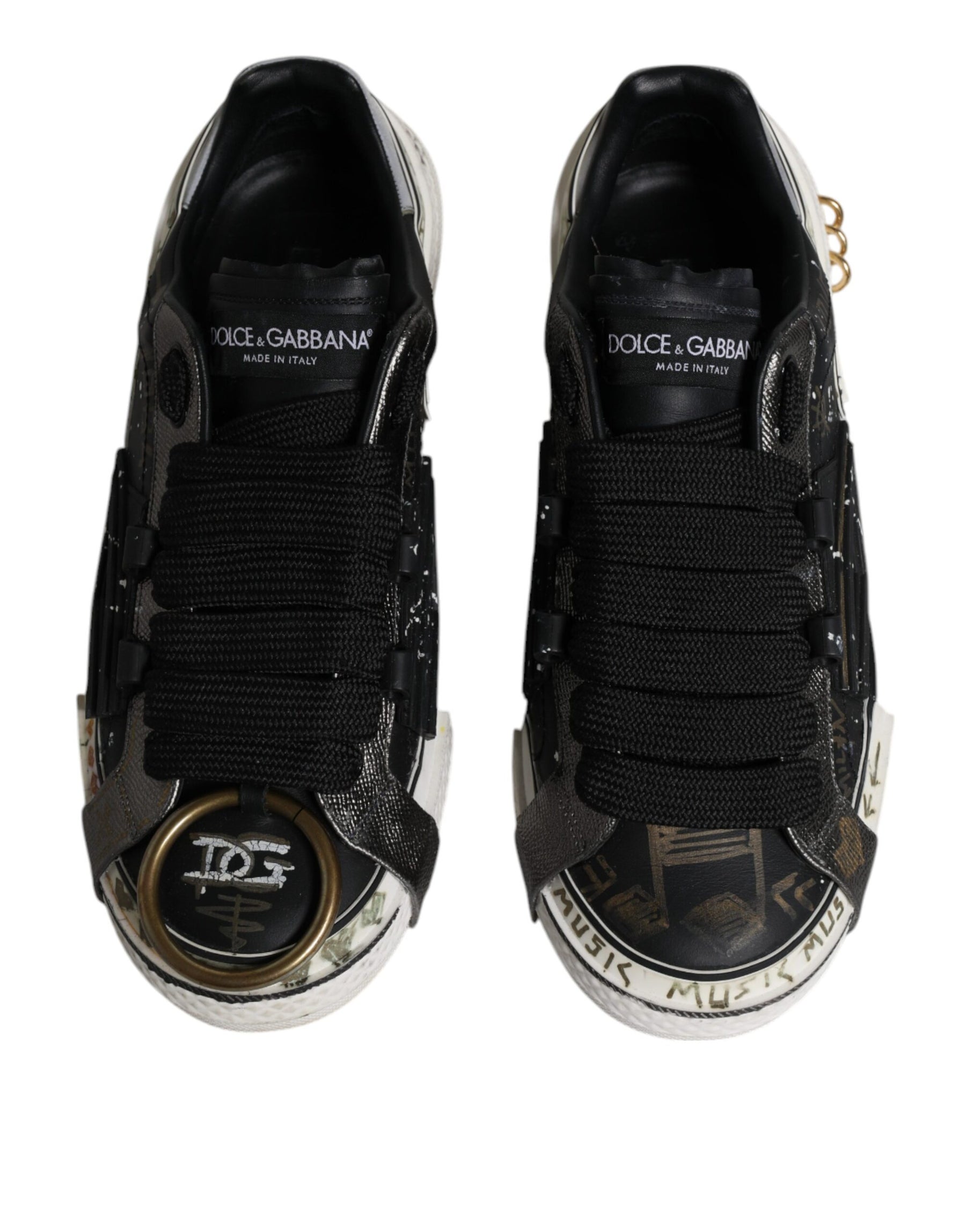 Dolce & Gabbana Black White Portofino Low Top Sneakers Shoes | Regal Royce