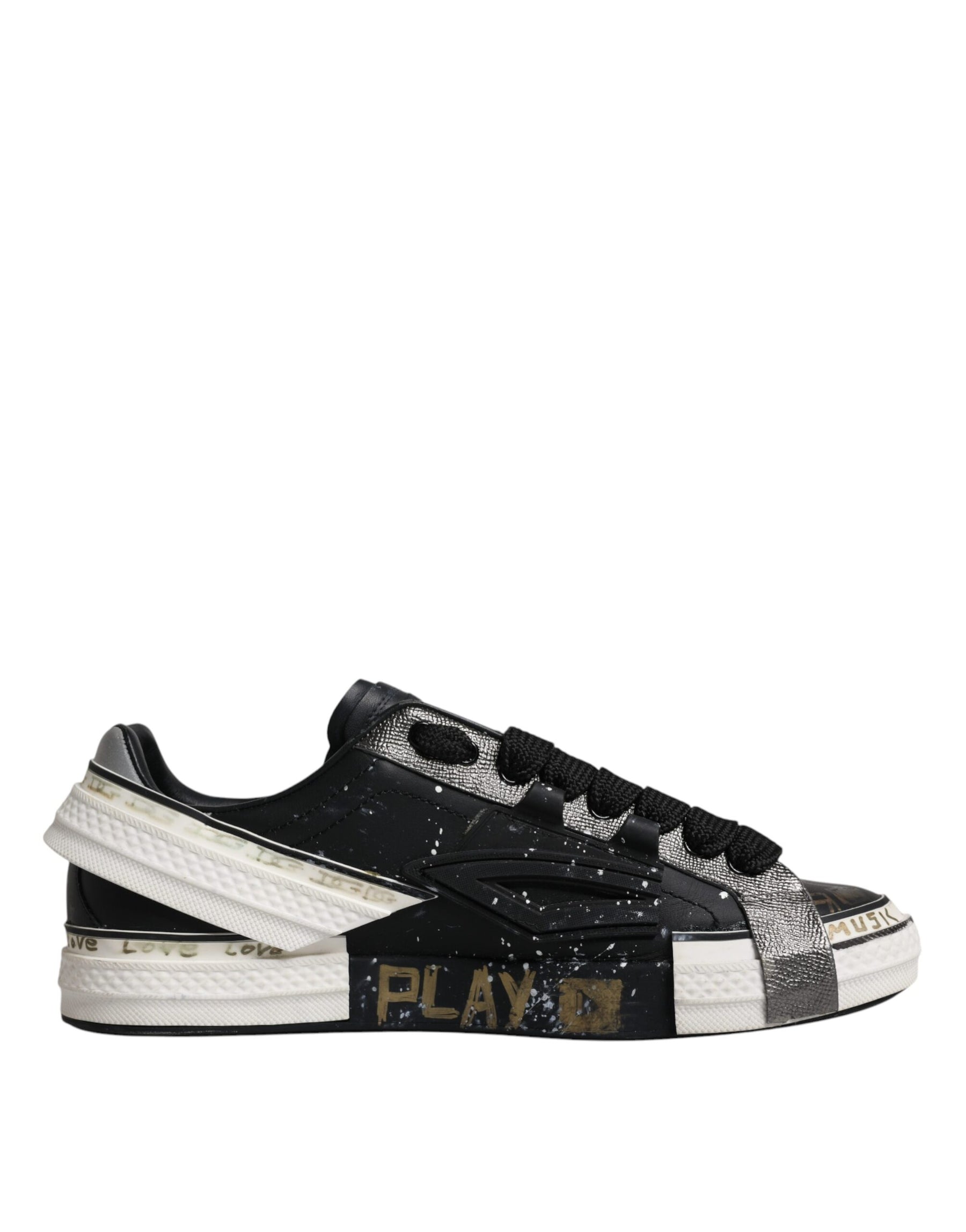 Dolce & Gabbana Black White Portofino Low Top Sneakers Shoes | Regal Royce