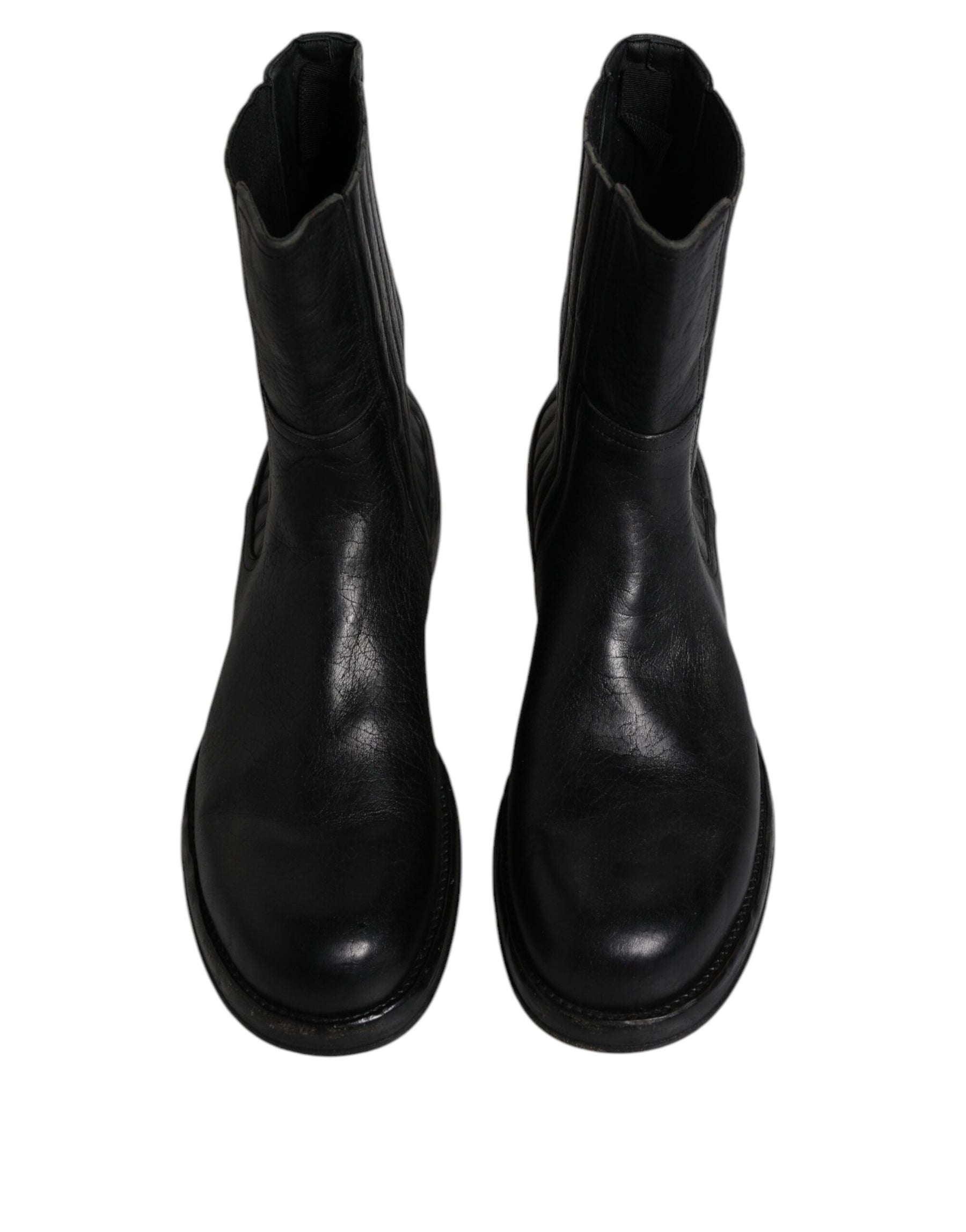 Dolce & Gabbana Black Horse Leather Mid Calf Boots Shoes | Regal Royce