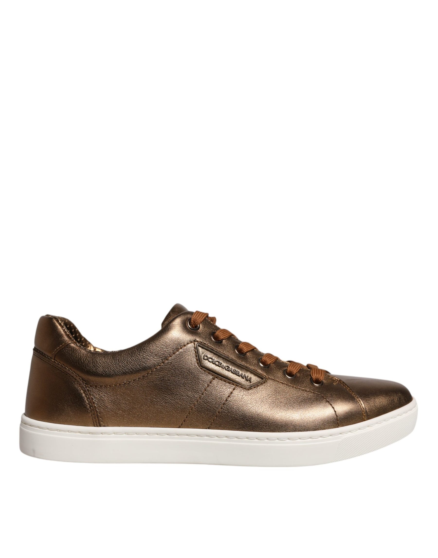 Dolce & Gabbana Gold Leather Logo London Men Sneaker Shoes | Regal Royce