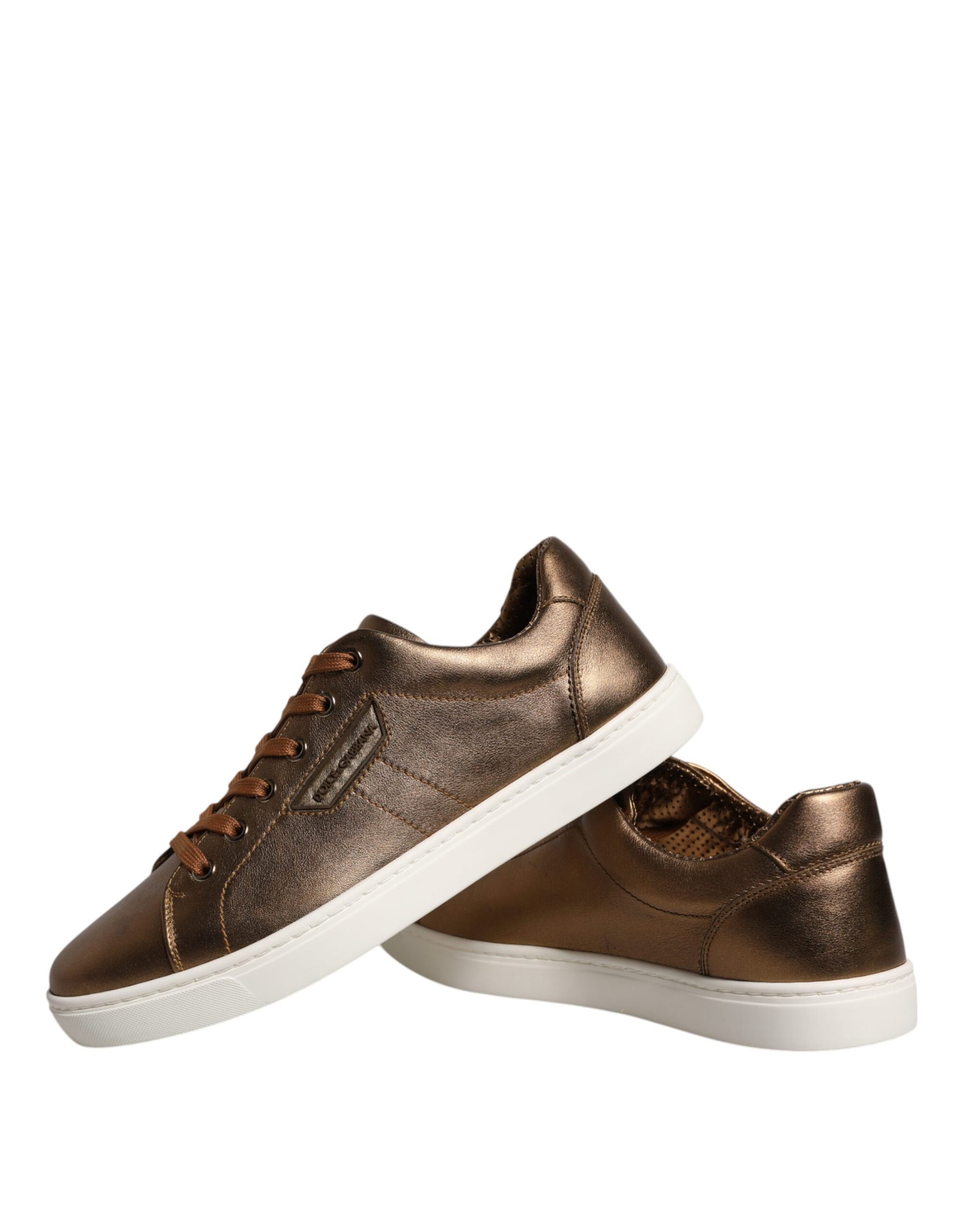 Dolce & Gabbana Gold Leather Logo London Men Sneaker Shoes | Regal Royce