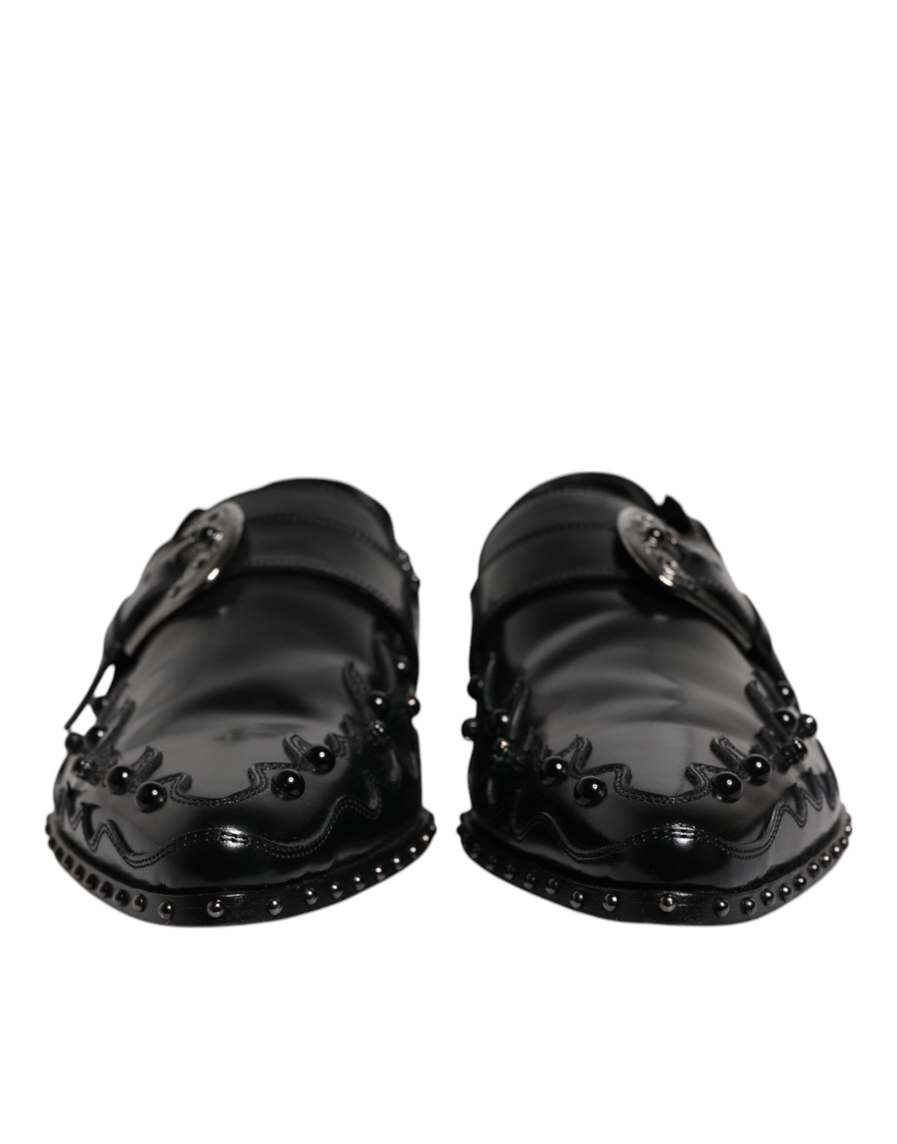 Dolce & Gabbana Black Embellished Derby Monk Strap Shoes | Regal Royce