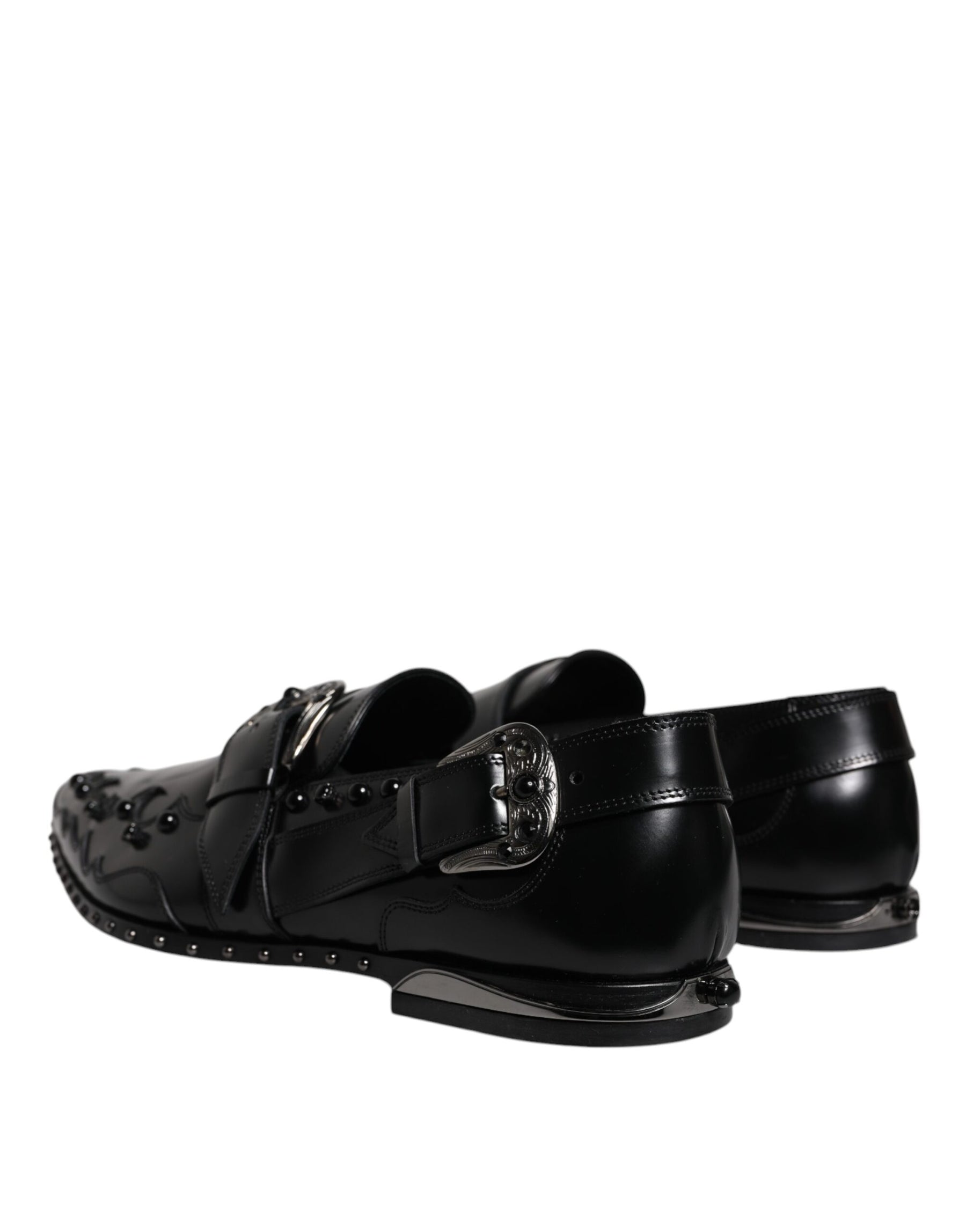Dolce & Gabbana Black Embellished Derby Monk Strap Shoes | Regal Royce