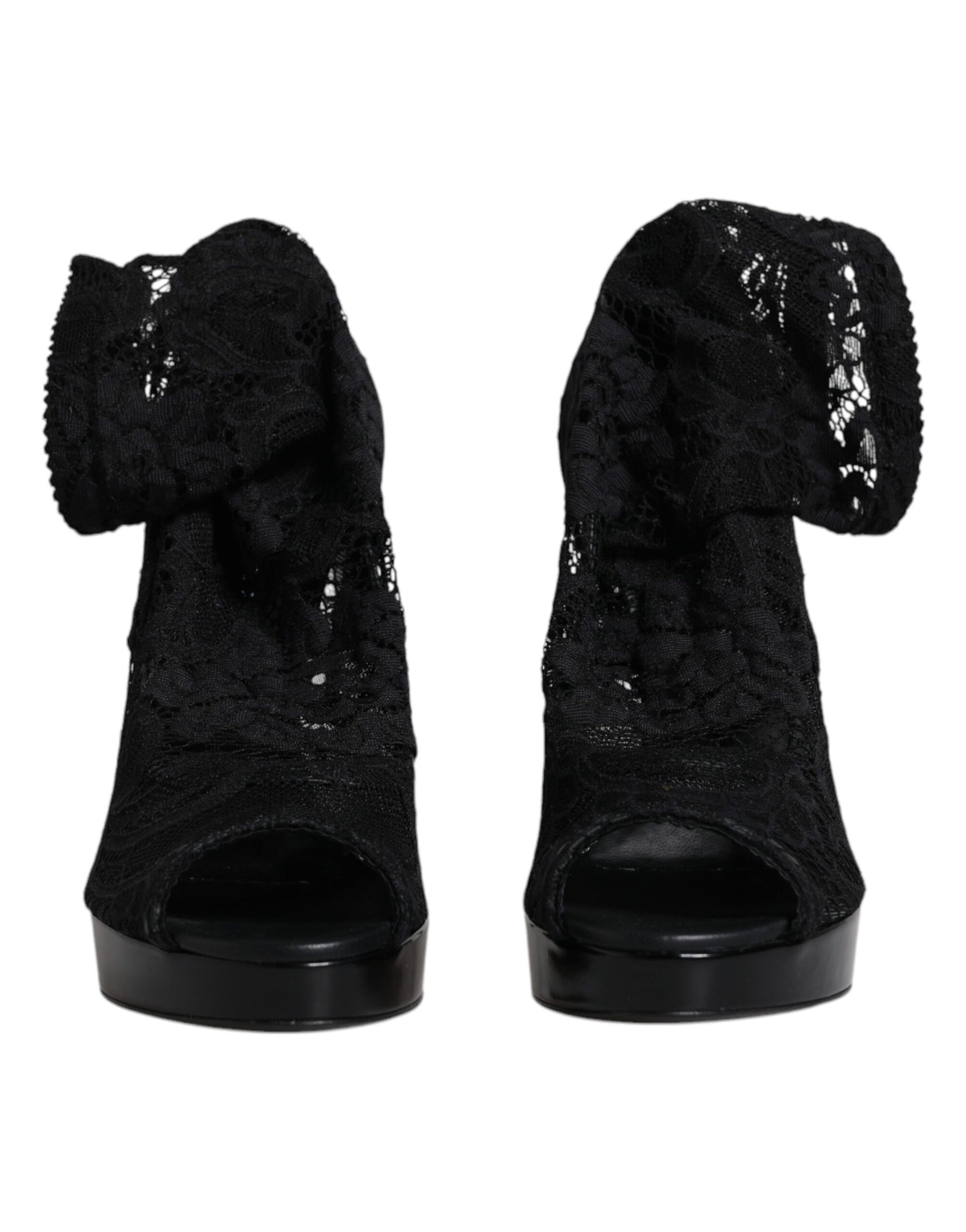 Dolce & Gabbana Black Stretch Taormina Lace Boots Shoes | Regal Royce
