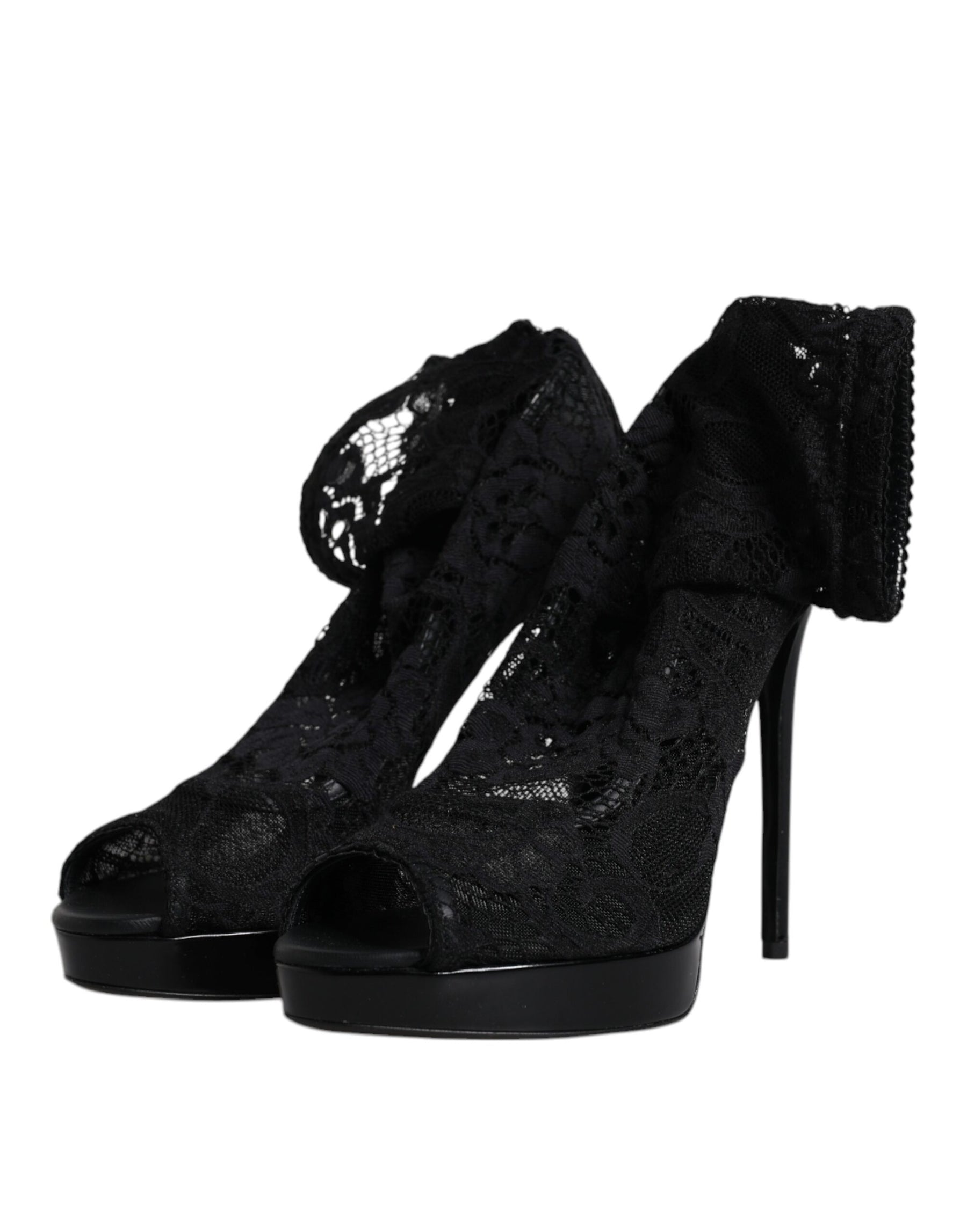 Dolce & Gabbana Black Stretch Taormina Lace Boots Shoes | Regal Royce
