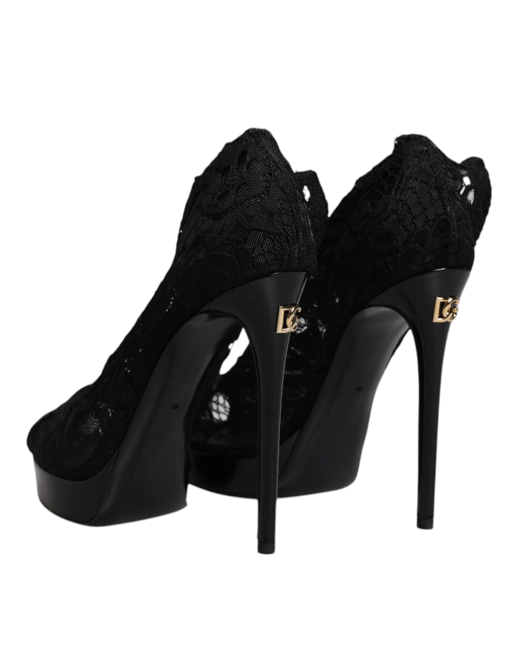 Dolce & Gabbana Black Stretch Taormina Lace Boots Shoes | Regal Royce