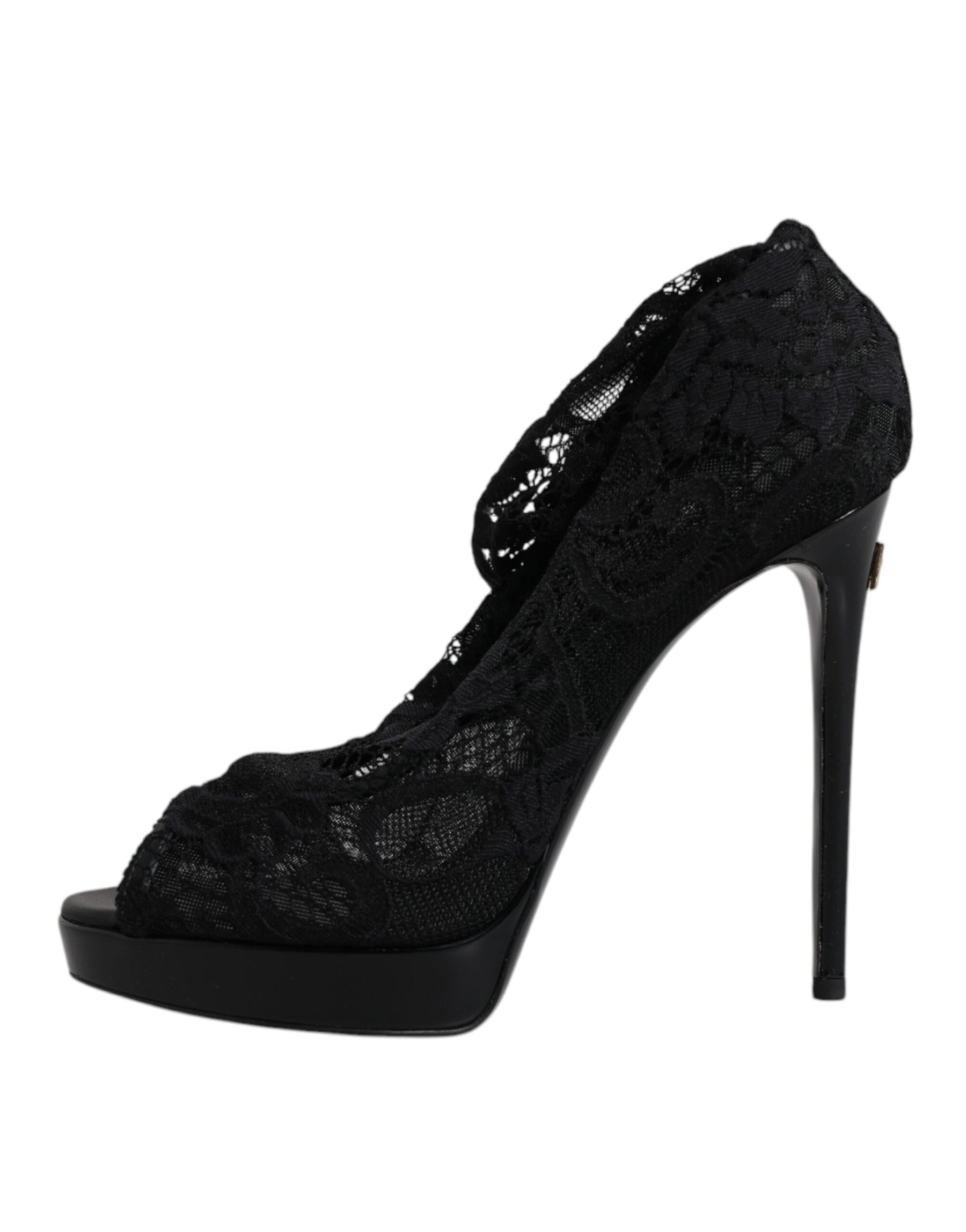 Dolce & Gabbana Black Stretch Taormina Lace Boots Shoes | Regal Royce