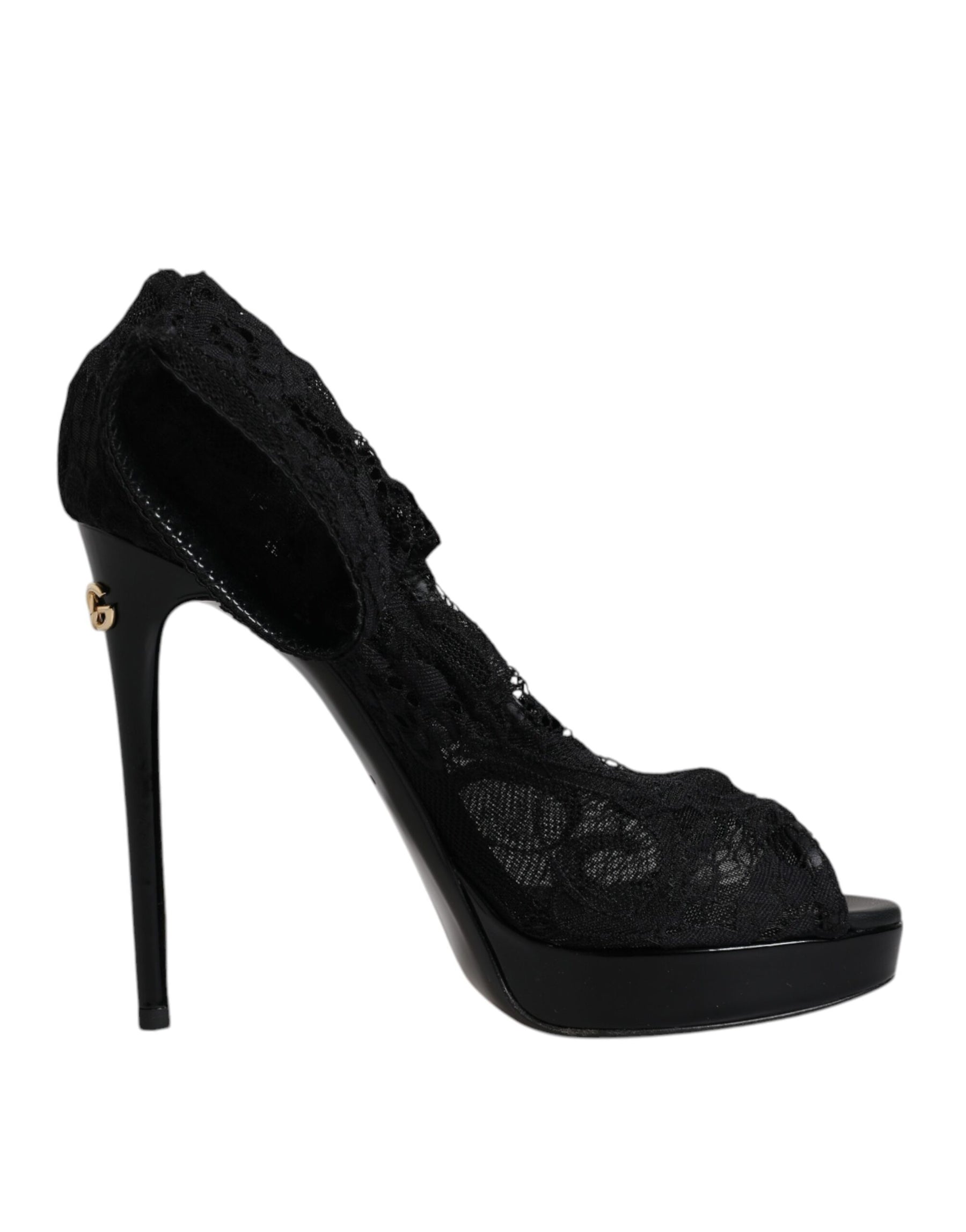 Dolce & Gabbana Black Stretch Taormina Lace Boots Shoes | Regal Royce