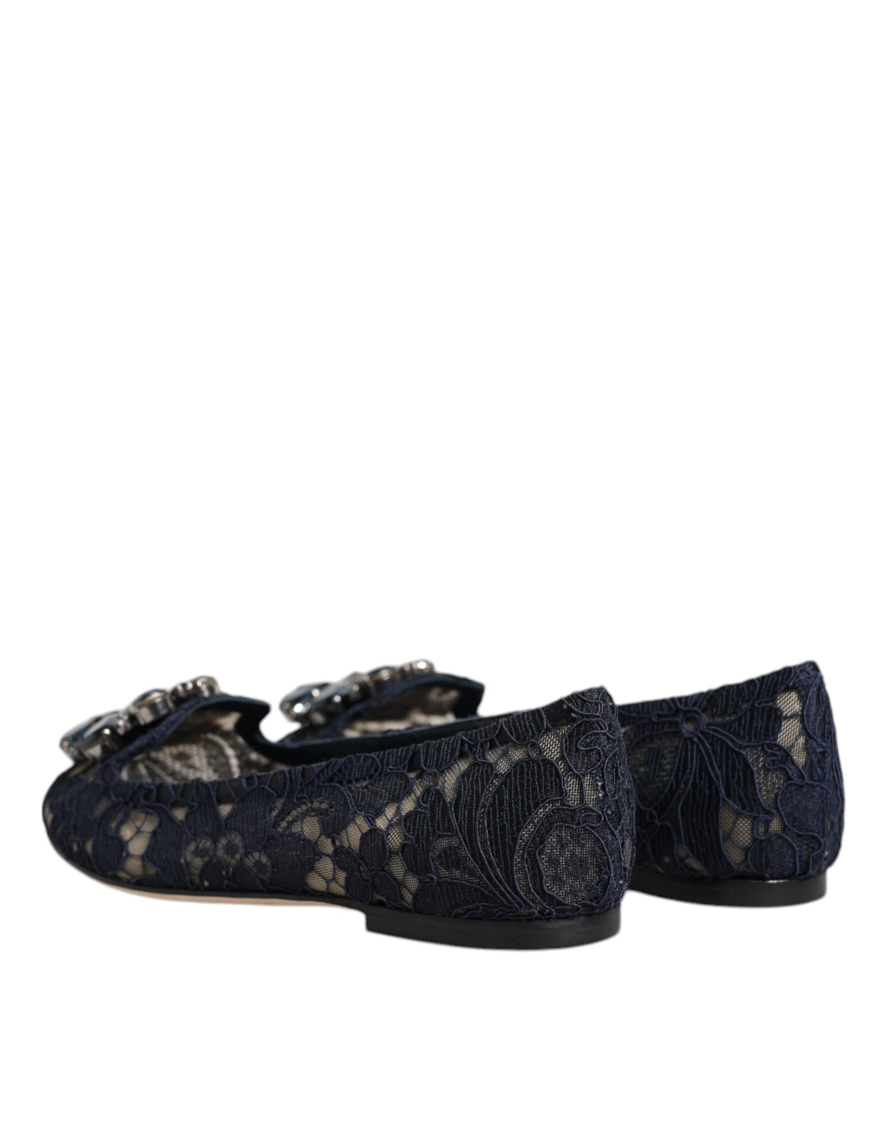 Dolce & Gabbana Blue Taormina Lace Crystals Flats Shoes | Regal Royce