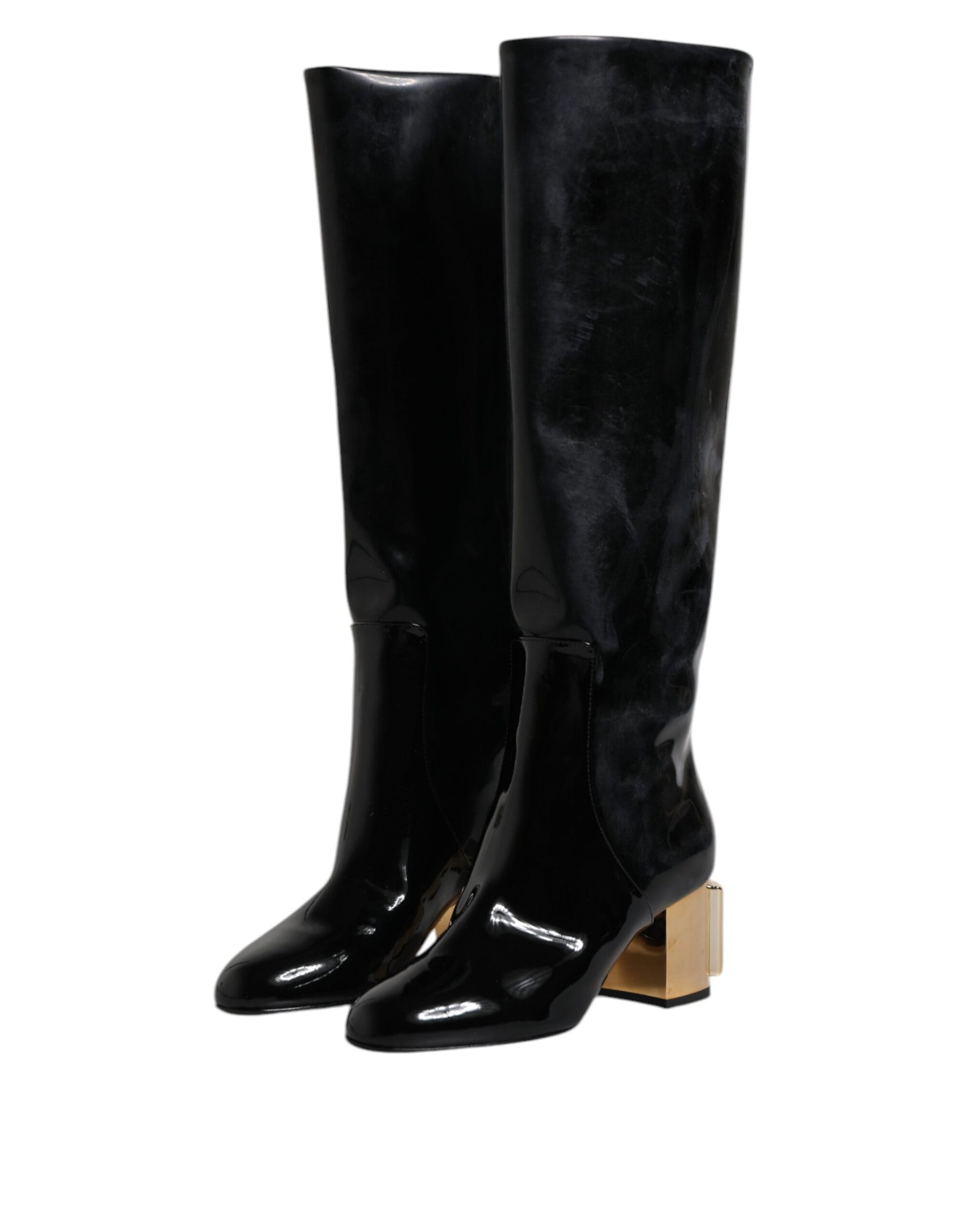 Dolce & Gabbana Black Patent Leather Vally High Boots Shoes | Regal Royce