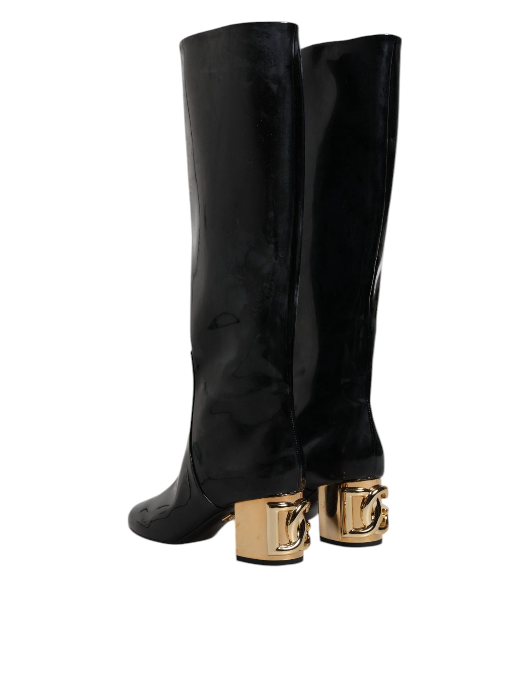 Dolce & Gabbana Black Patent Leather Vally High Boots Shoes | Regal Royce