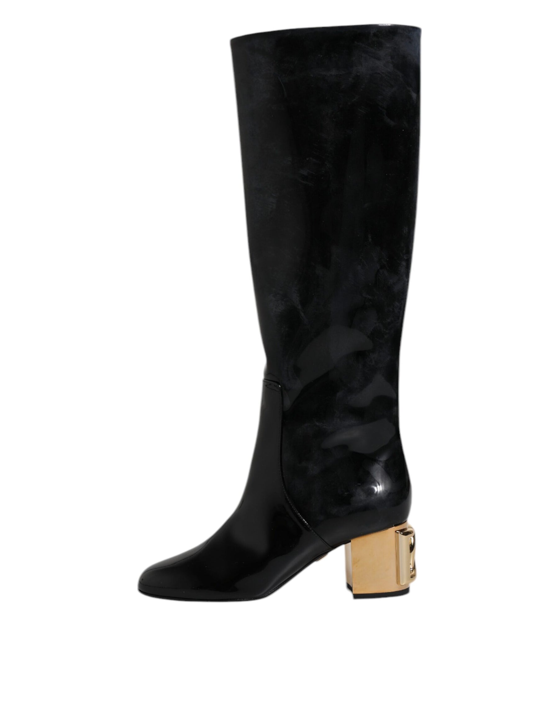 Dolce & Gabbana Black Patent Leather Vally High Boots Shoes | Regal Royce