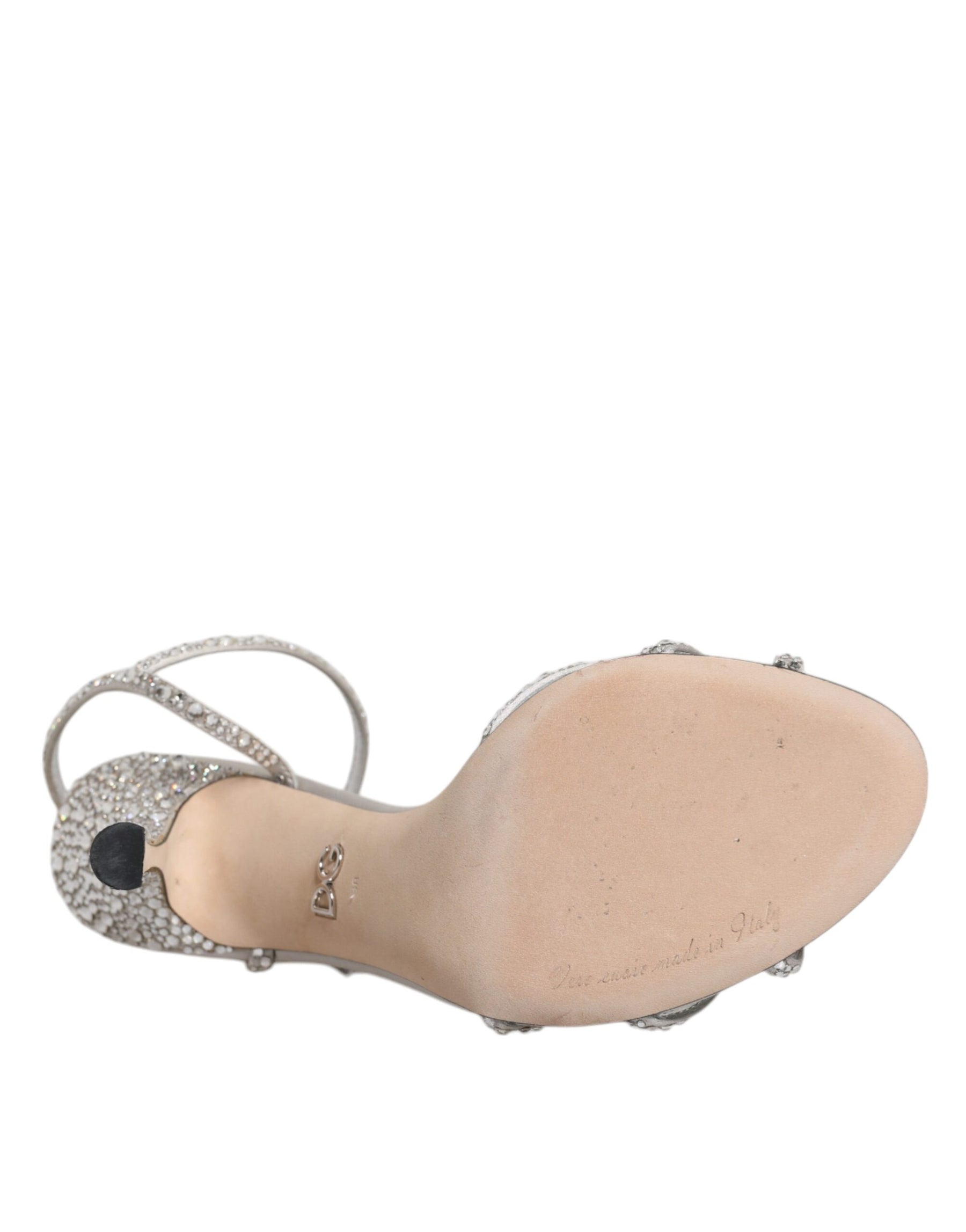 Dolce & Gabbana Silver Crystal Ankle Strap Sandals Shoes | Regal Royce